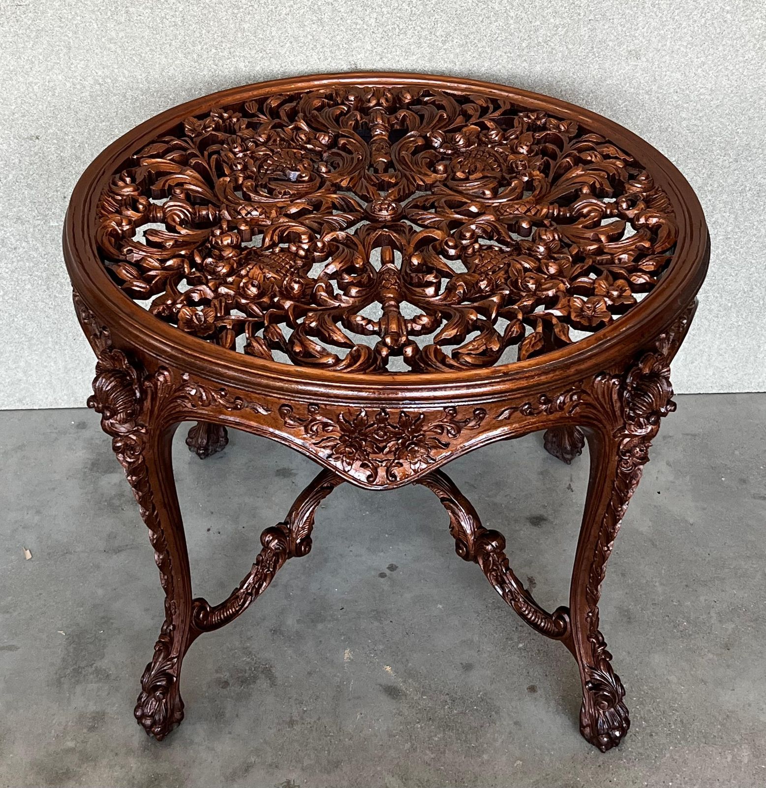 20th Mariano Garcia Spanish Side Table With Highly Carved Top And Legs photo Furniture