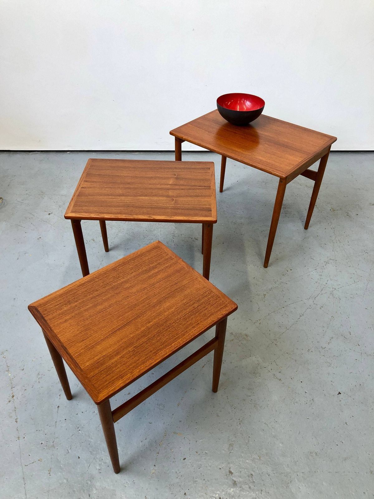 Vintage 1960s Grete Jalk Poul Jeppesens Møbelfabrik Teak Nest Of Coffee Tables. Danish Retro G Plan Vodder Mid Century photo for sale