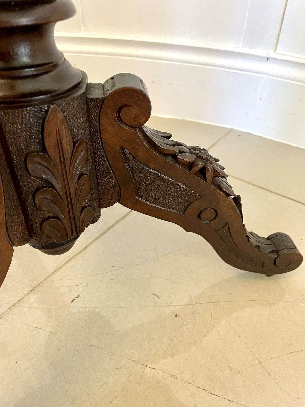 photo furniture Unusual Antique Quality Marquetry Inlaid Walnut Swiss Black Forest Table