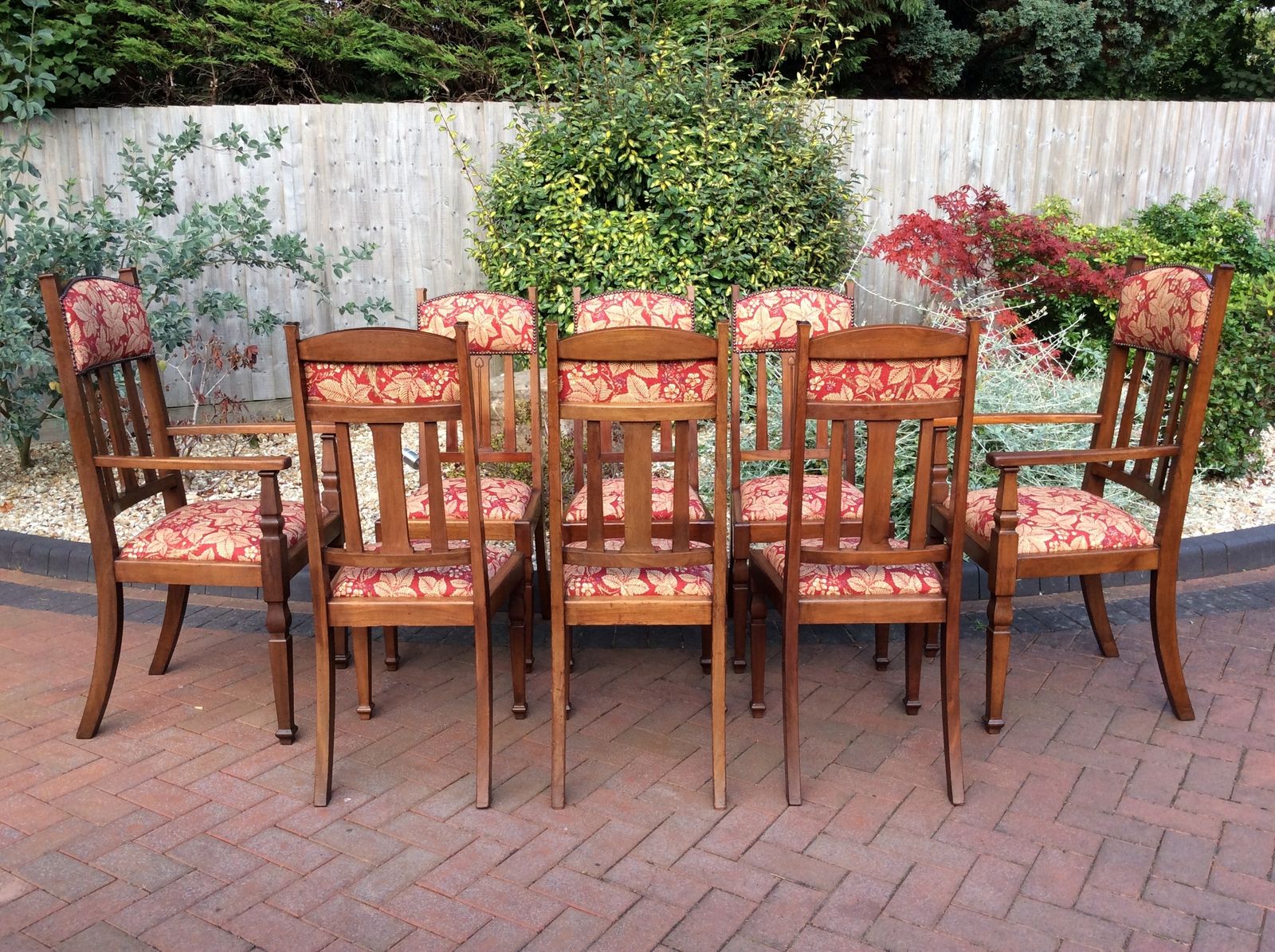 Set Of 8 Arts & Crafts Walnut Dining Room Chairs C1910