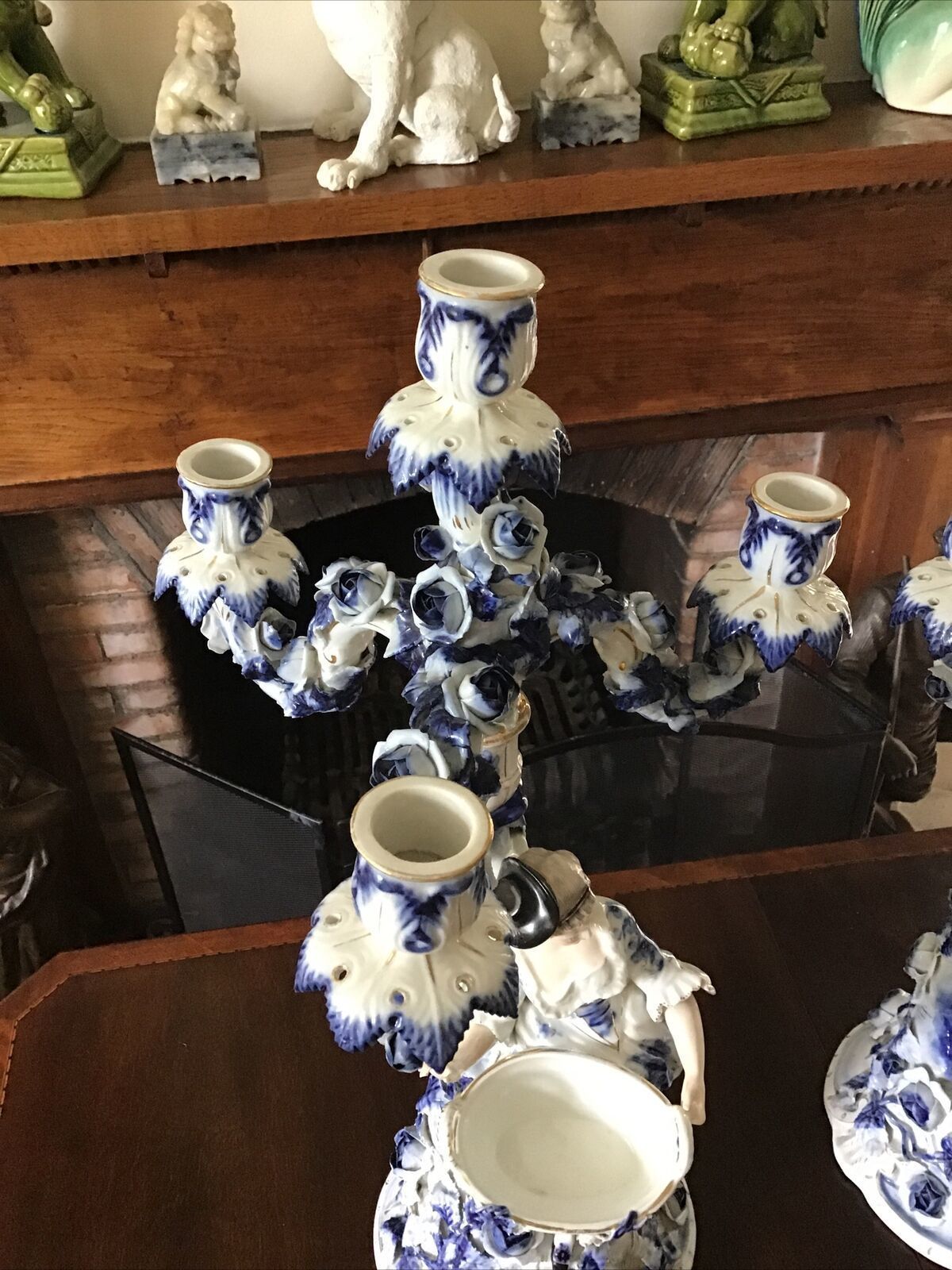A Pair Of Blue & White Figural Sitzendorf Candelabra. Late 19th / 20th C. photo furniture
