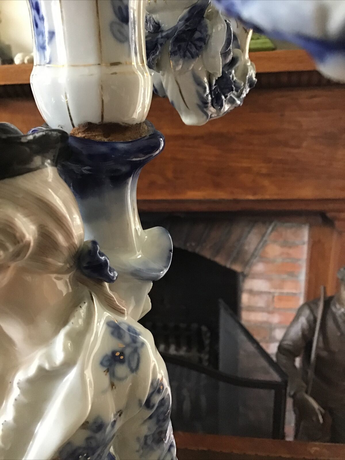 A Pair Of Blue & White Figural Sitzendorf Candelabra. Late 19th / 20th C. photo 715.0