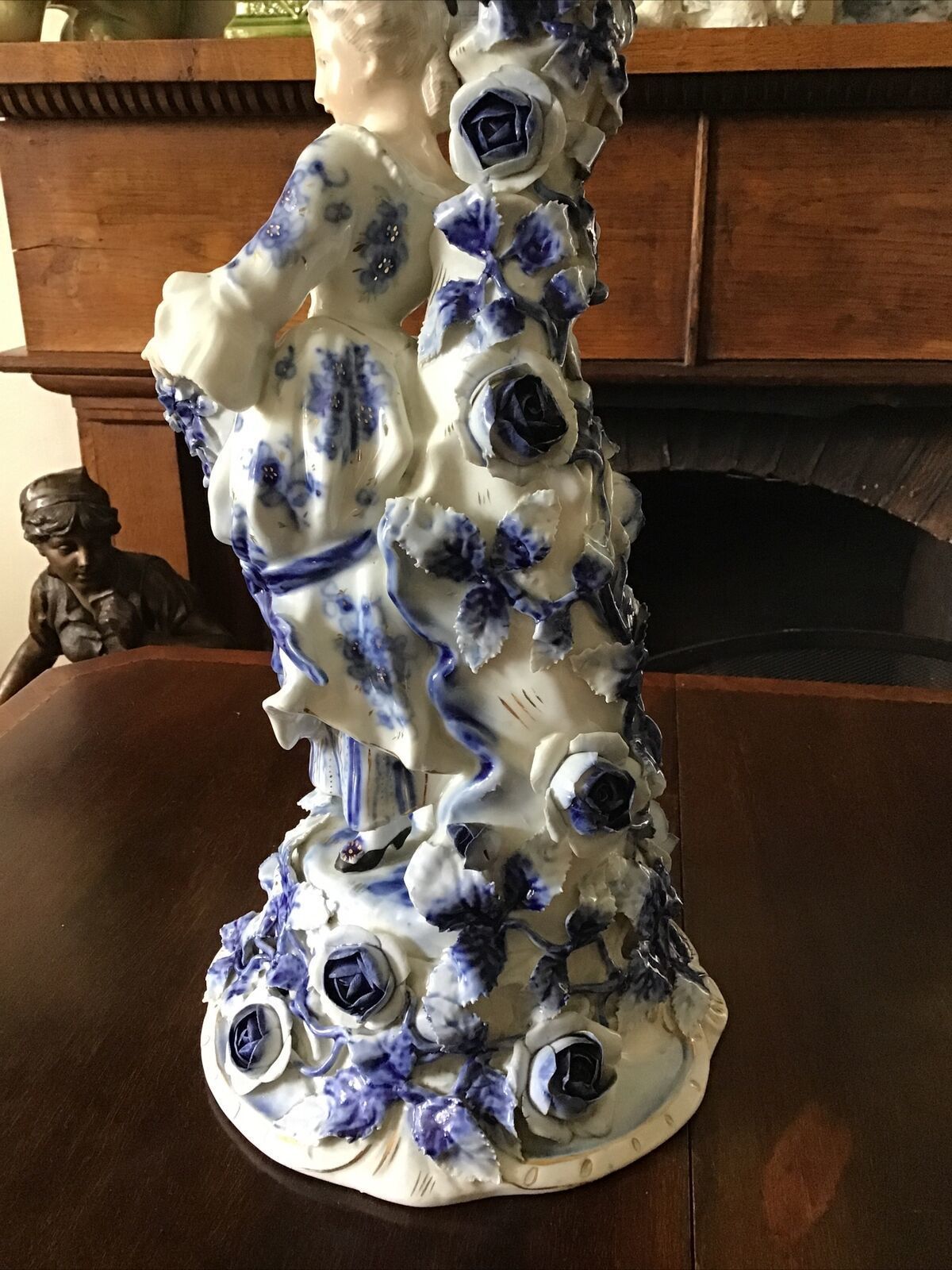 photo furniture A Pair Of Blue & White Figural Sitzendorf Candelabra. Late 19th / 20th C.