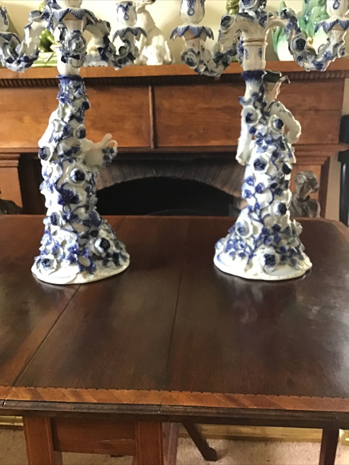 Home Decor A Pair Of Blue & White Figural Sitzendorf Candelabra. Late 19th / 20th C. photo