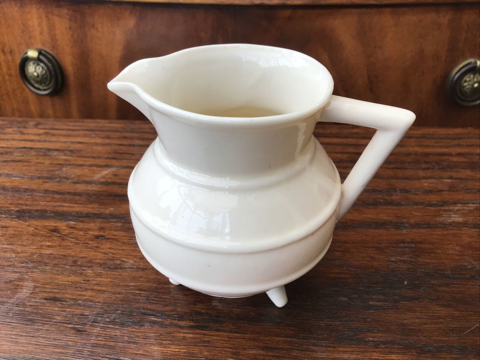 Rare Shape Antique Beleek Porcelain Cream Jug On 3 Feet. C.1910