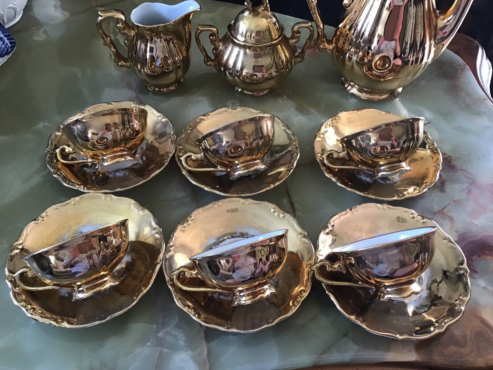140.0 Jkw Karlsbad Gilt Lustre Crinoline Lady Tea Set. 15 Pieces. photo
