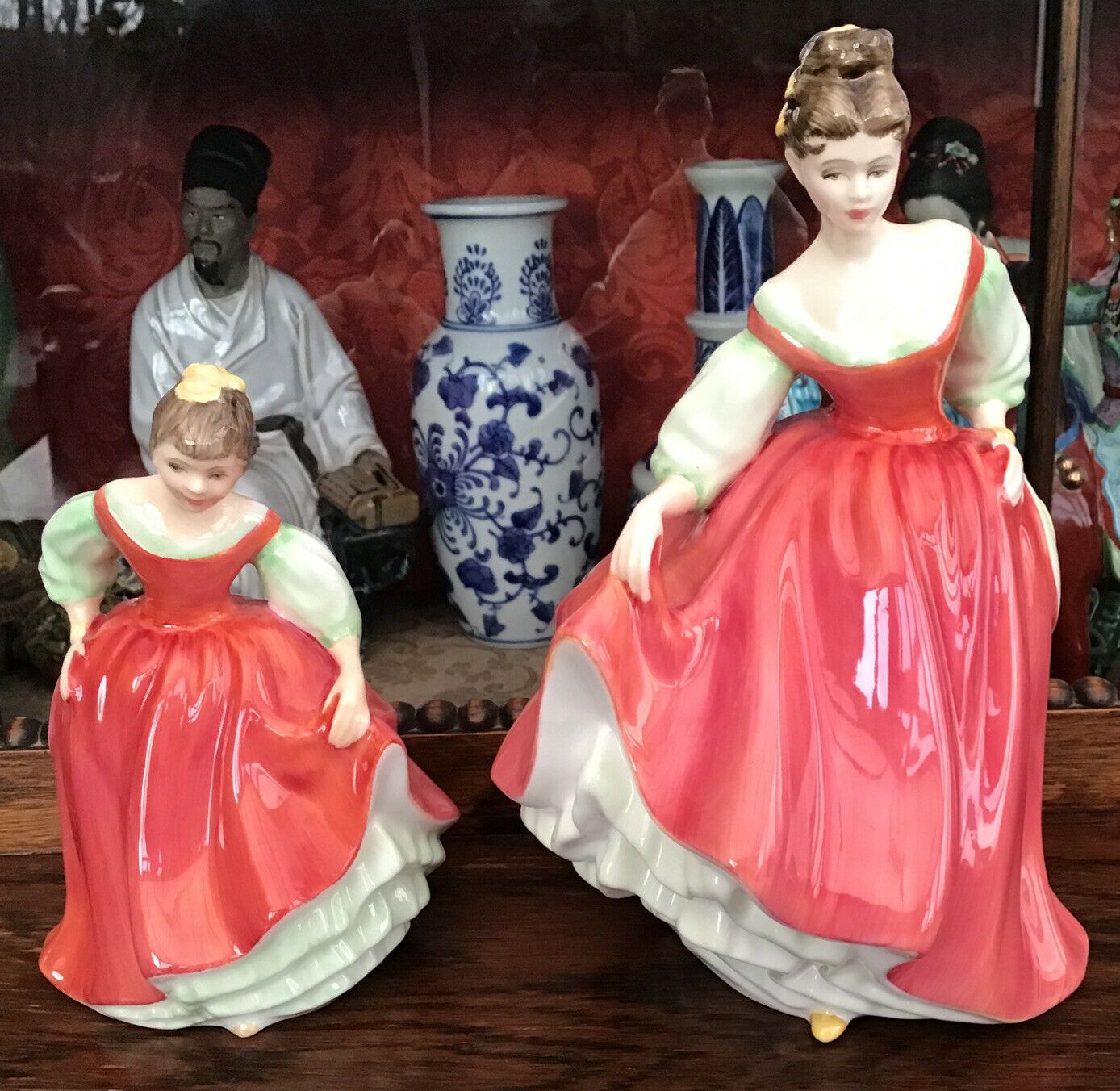 Vintage Royal Doulton Hn2832 Fair Lady & Hn2434 Fair Maiden Figurines Pink Dress