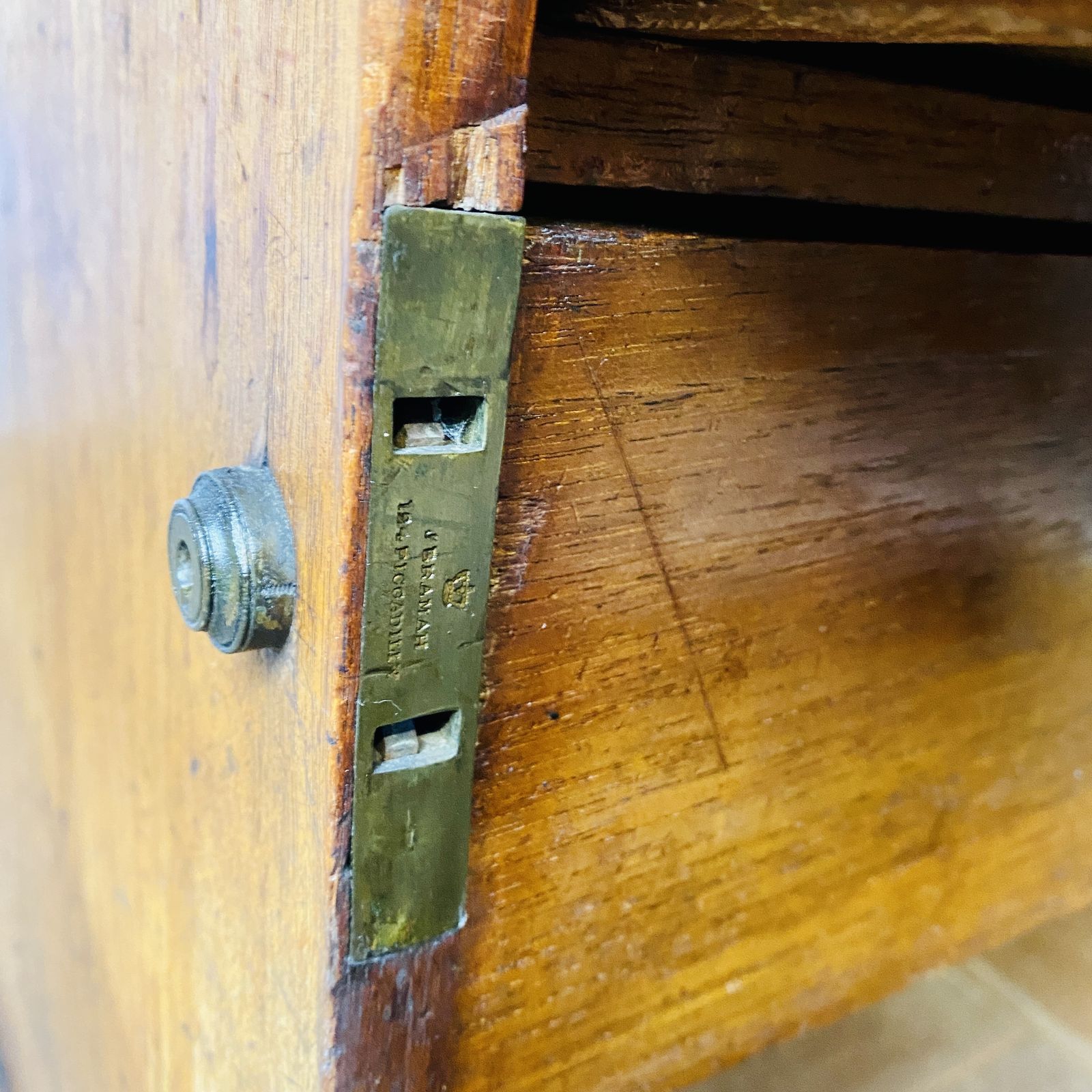 Antique Oak 5 Drawer Collectors Cabinet With Brass Handles, Early 19th Century photo for sale
