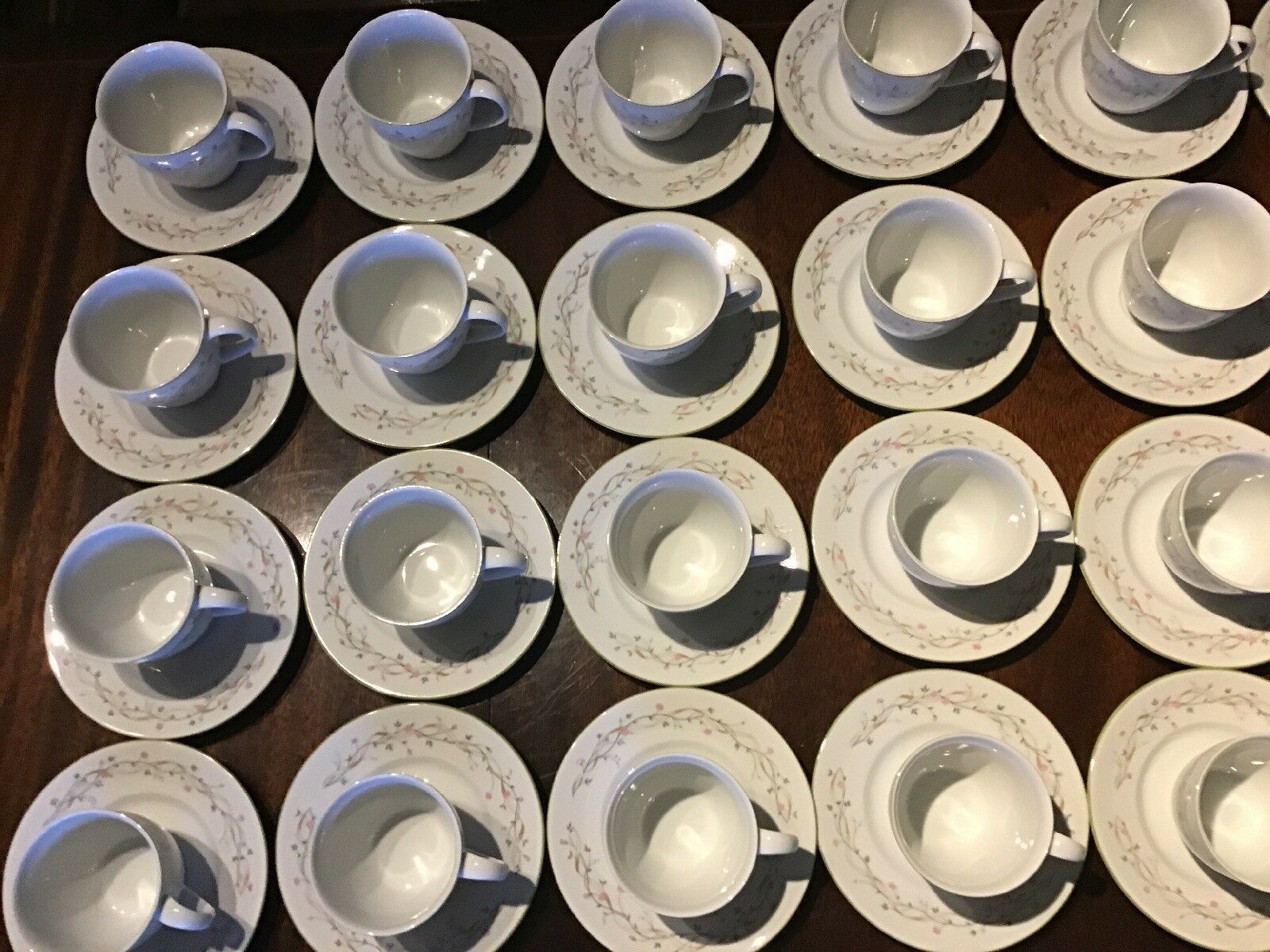 35 Trellis By Inheritance Table Ware Porcelain Teacups On Saucers photo for sale
