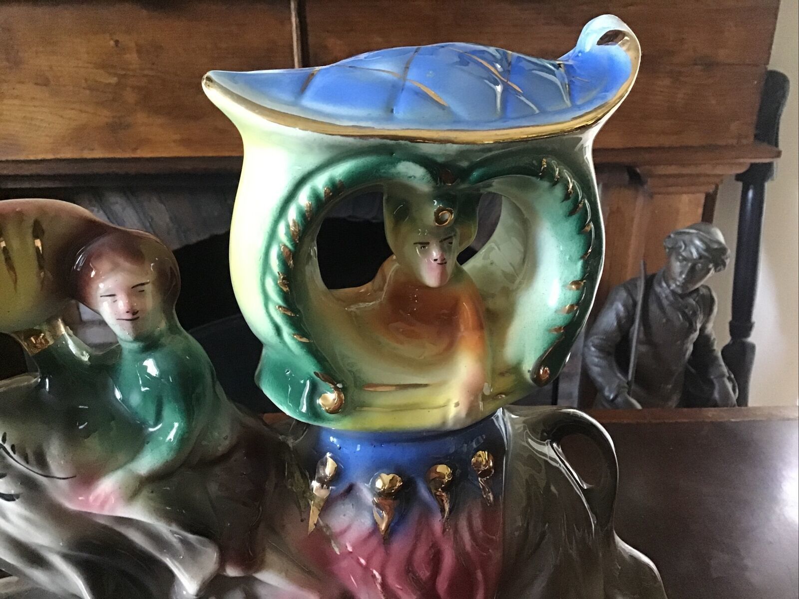 12.5” Tall Capodimonte Elephant With Sedan Chair And Mahout Wafting Fan. Rare photo furniture