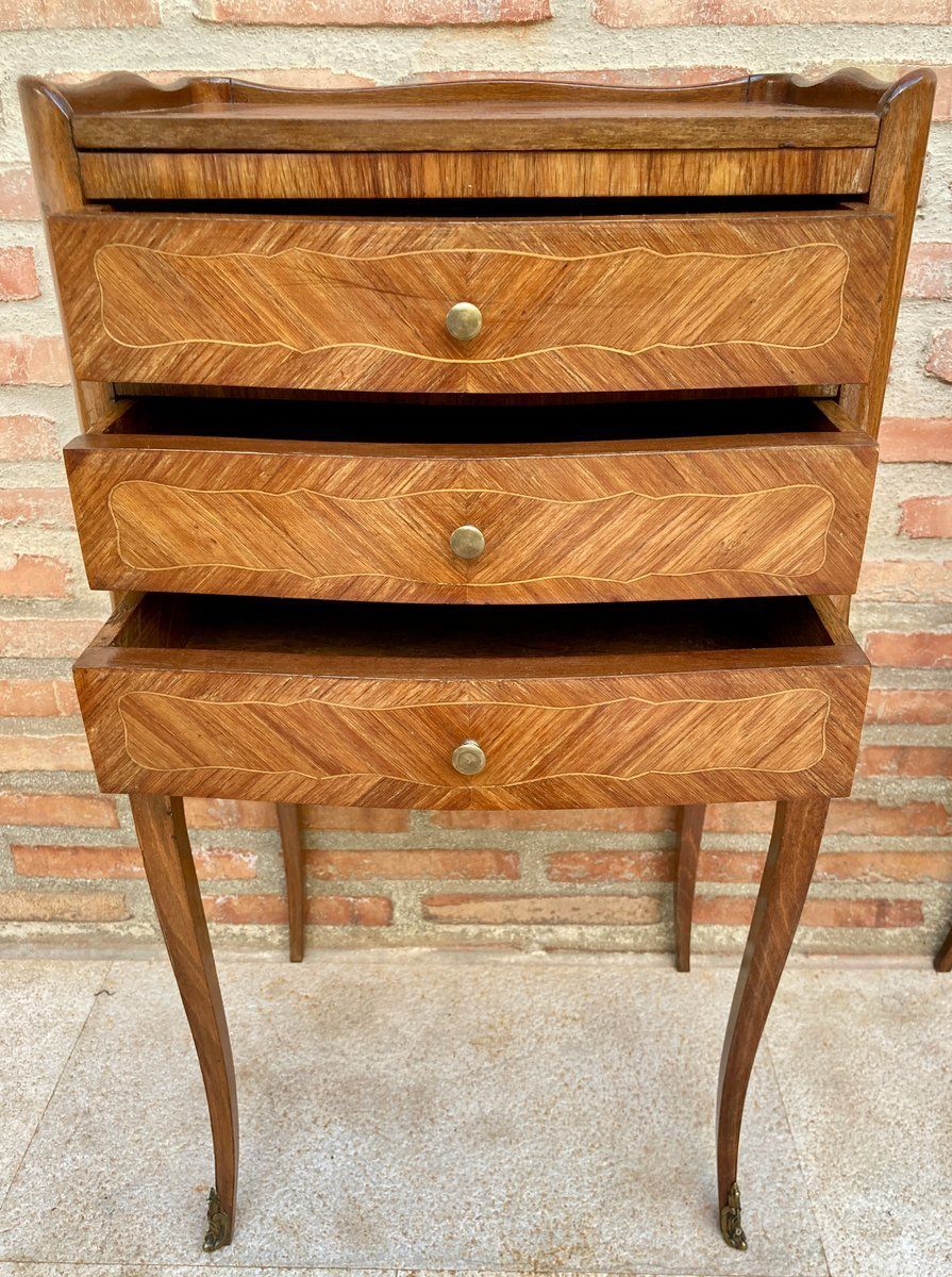 Vintage French Nightstands In Marquetry And Iron Hardware, 1940, Set Of 2 photo Furniture