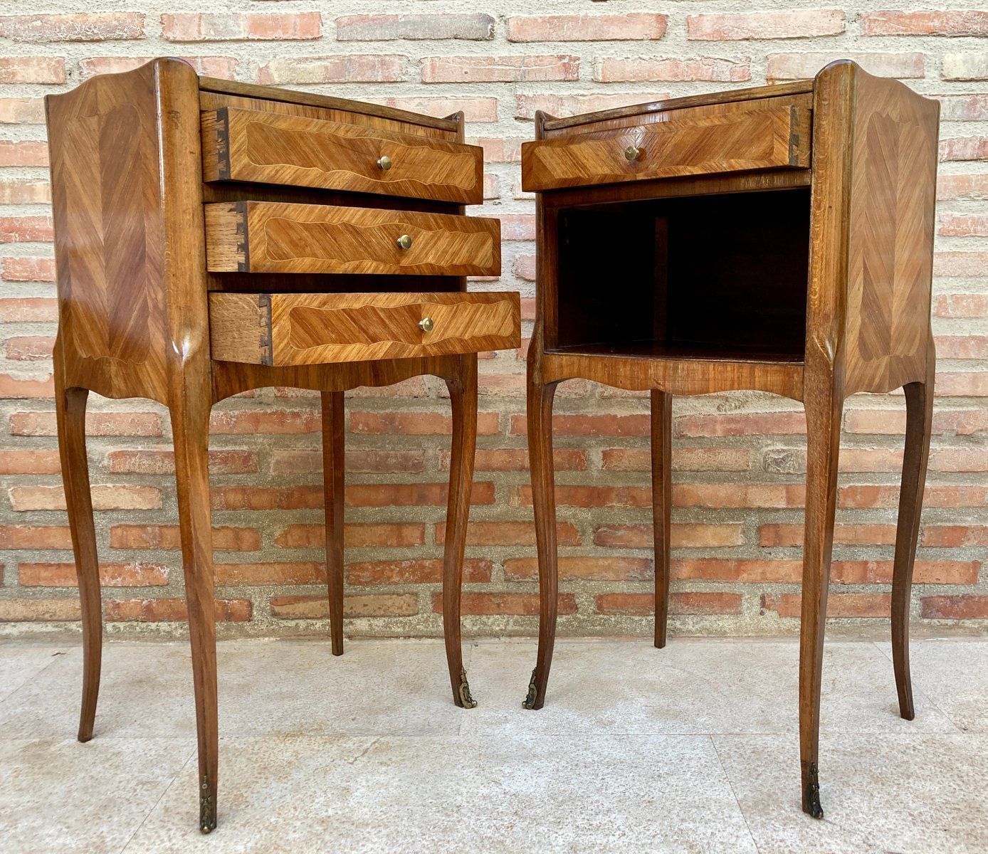 Vintage French Nightstands In Marquetry And Iron Hardware, 1940, Set Of 2 photo vinterior