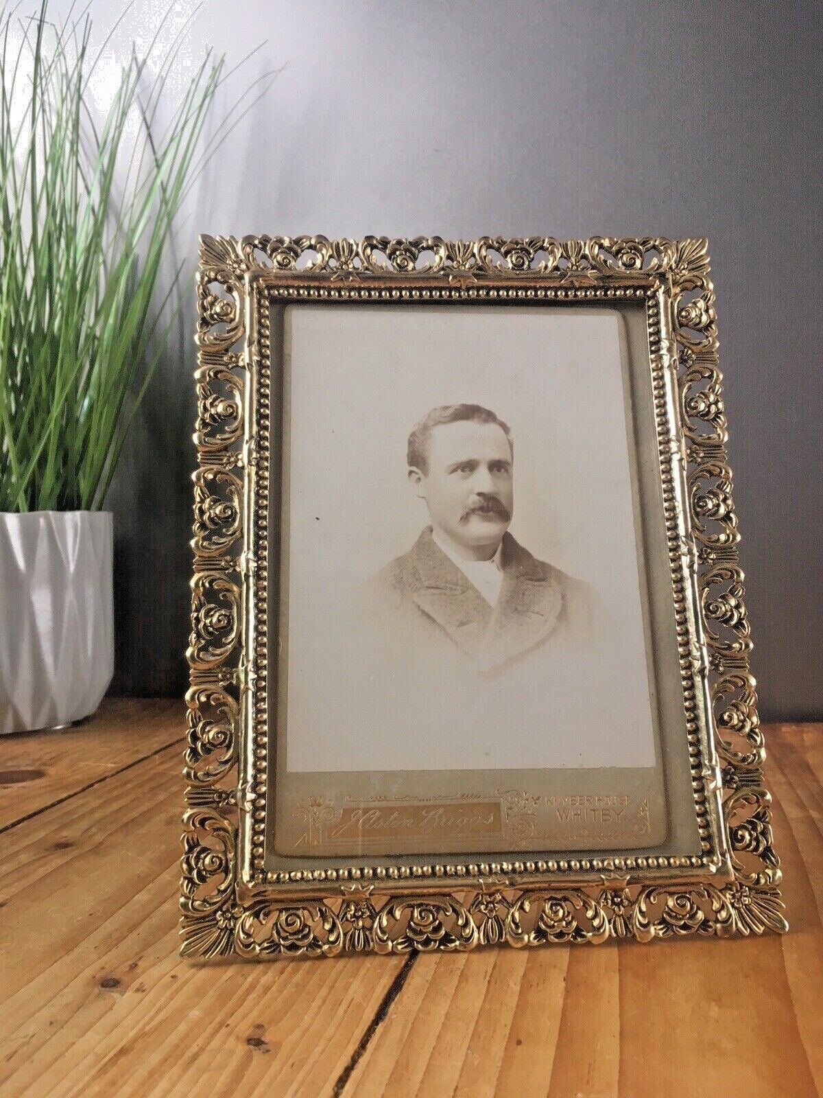 Rare Antique Military Issue Crows Foot Ornate Brass Photo Frame Soldier Picture