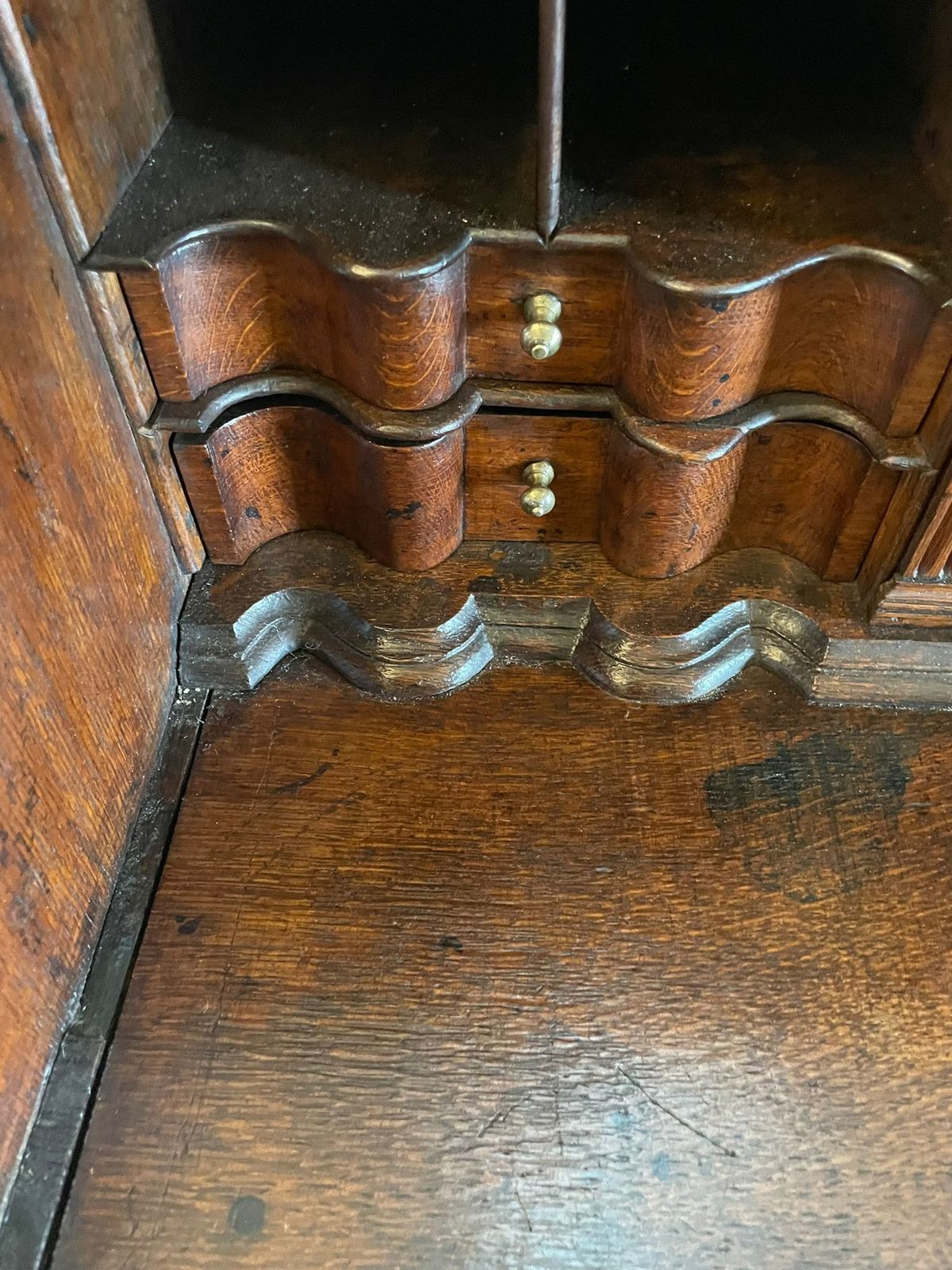 Furniture 17th Century Antique Quality Oak Bureau With Outstanding Interior photo