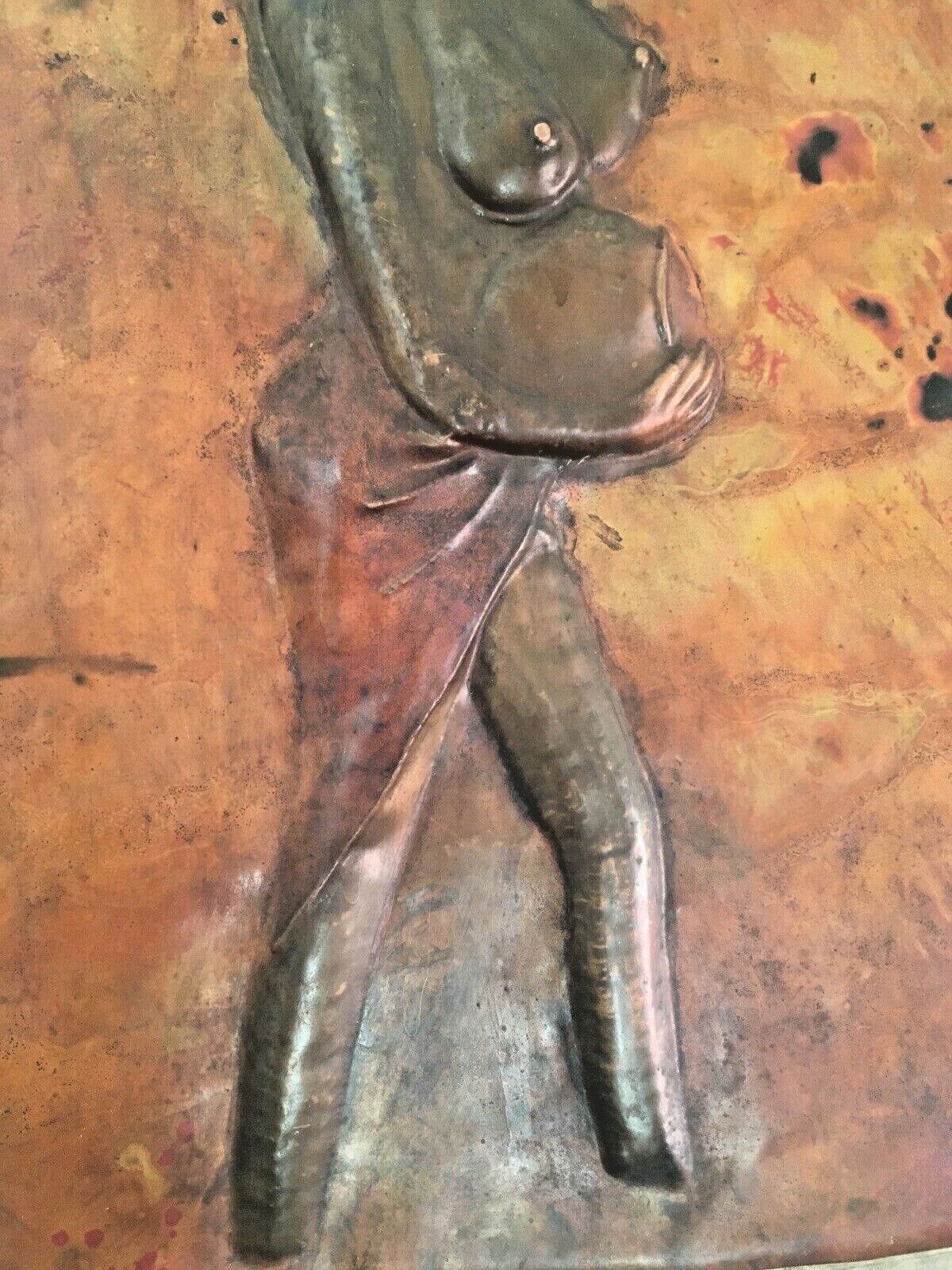 Large African Copper Sheet Panel Plaque Nude Pregnant Lady Kasongo Kamba Style photo 300.0