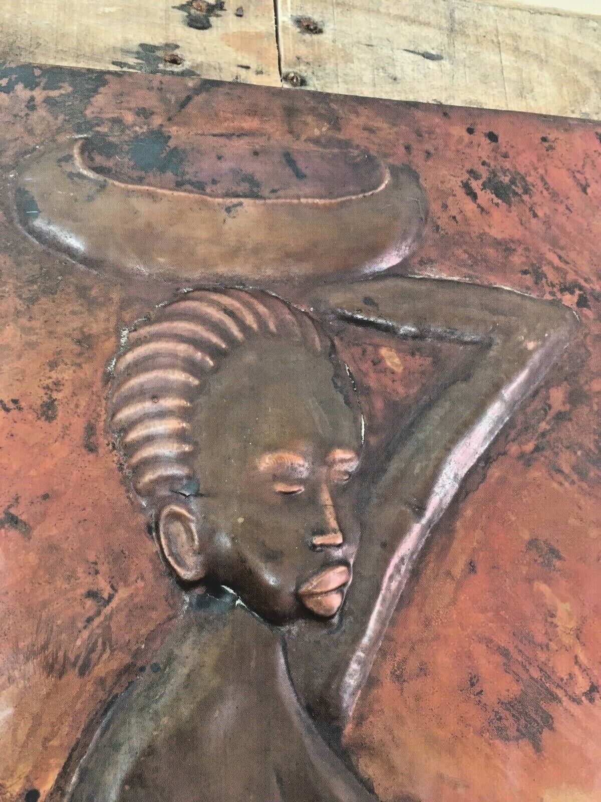 Large African Copper Sheet Panel Plaque Nude Pregnant Lady Kasongo Kamba Style photo vinterior