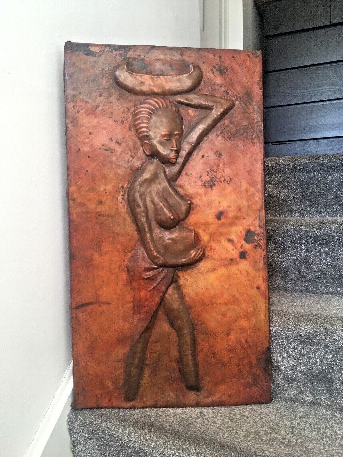 300.0 Large African Copper Sheet Panel Plaque Nude Pregnant Lady Kasongo Kamba Style photo