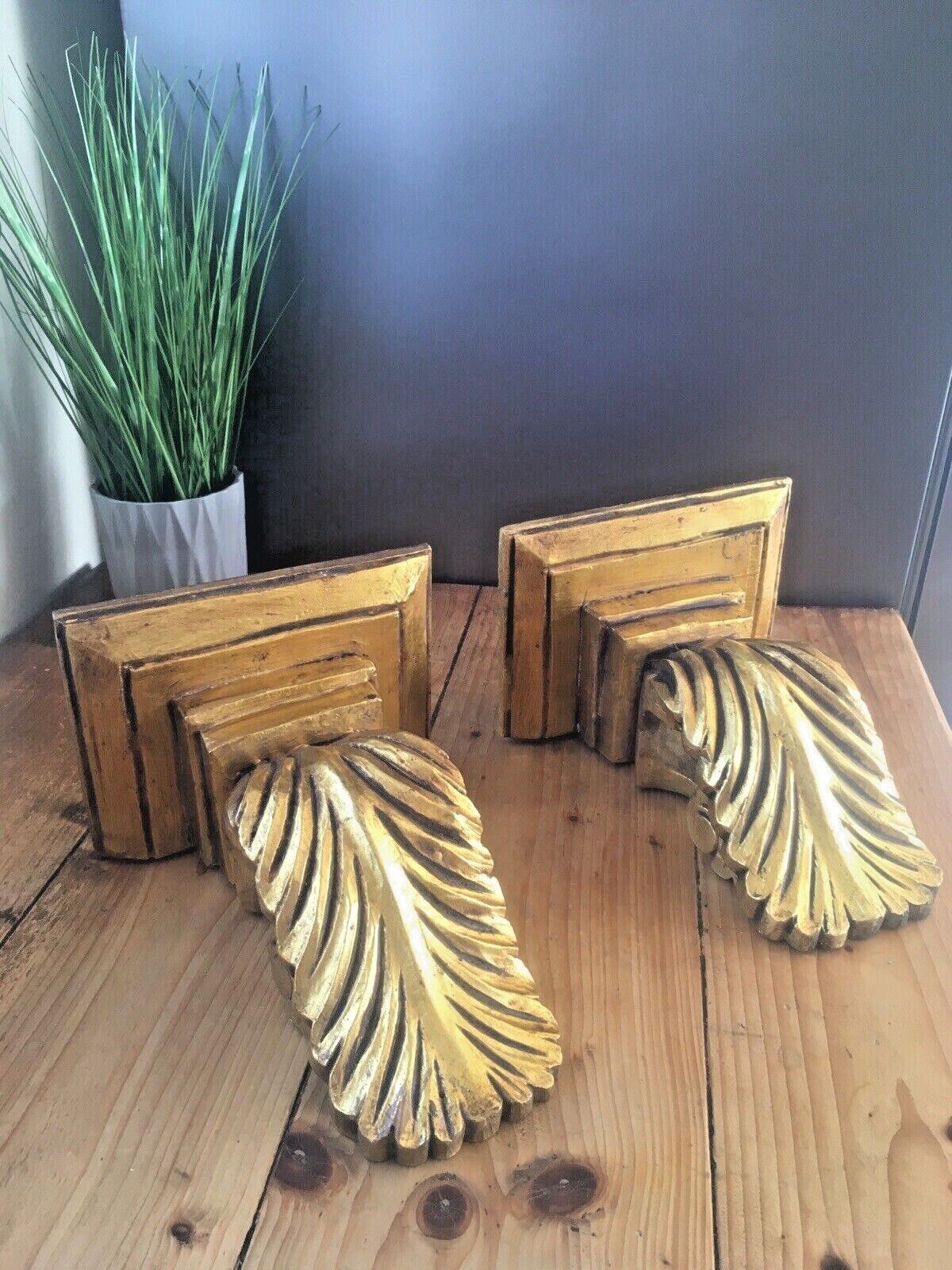 photo for sale Superb Pair Of Ornate Acanthus Leaf Giltwood Rococo Baroque Vintage Wall Shelves