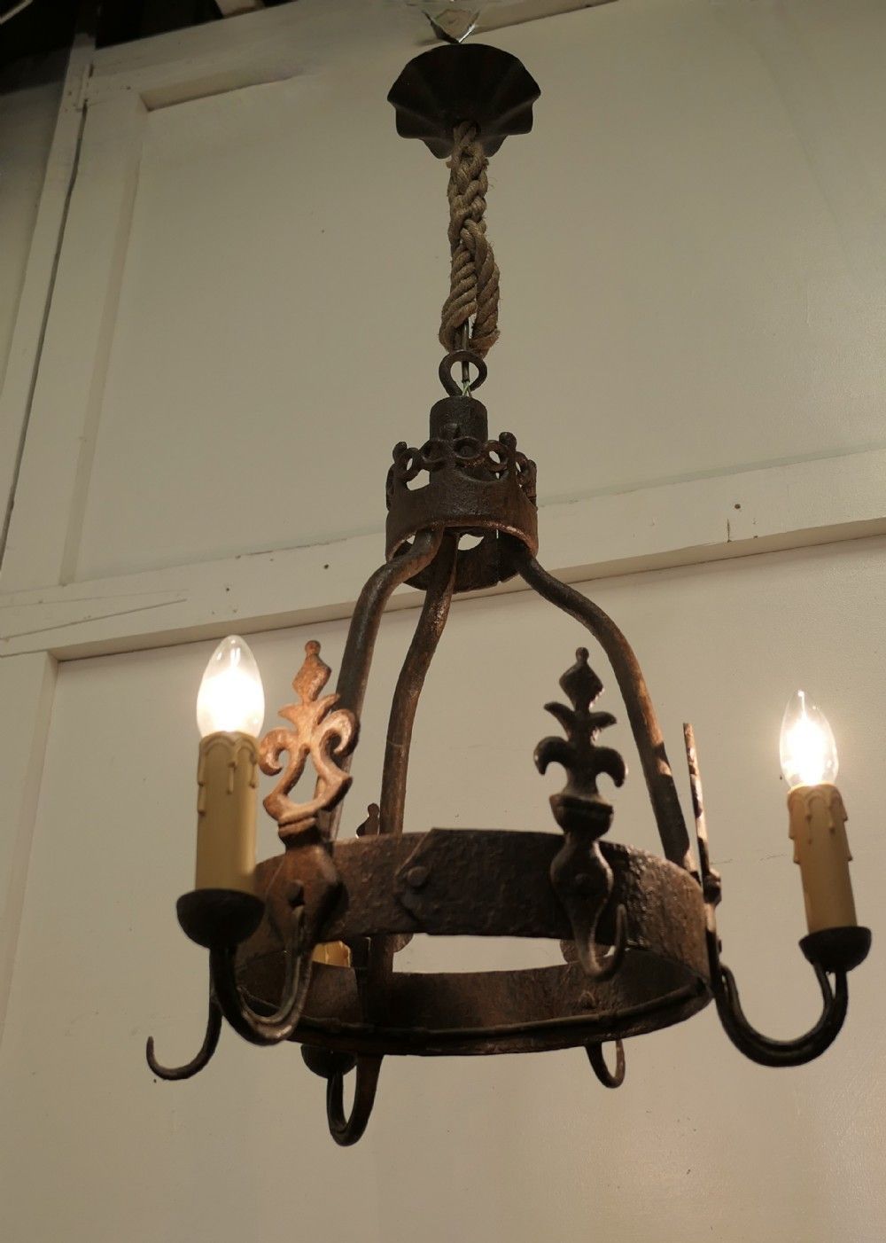 Heavy French Blacksmith Made Iron Game Hanger, Made As A Light Fitting photo furniture