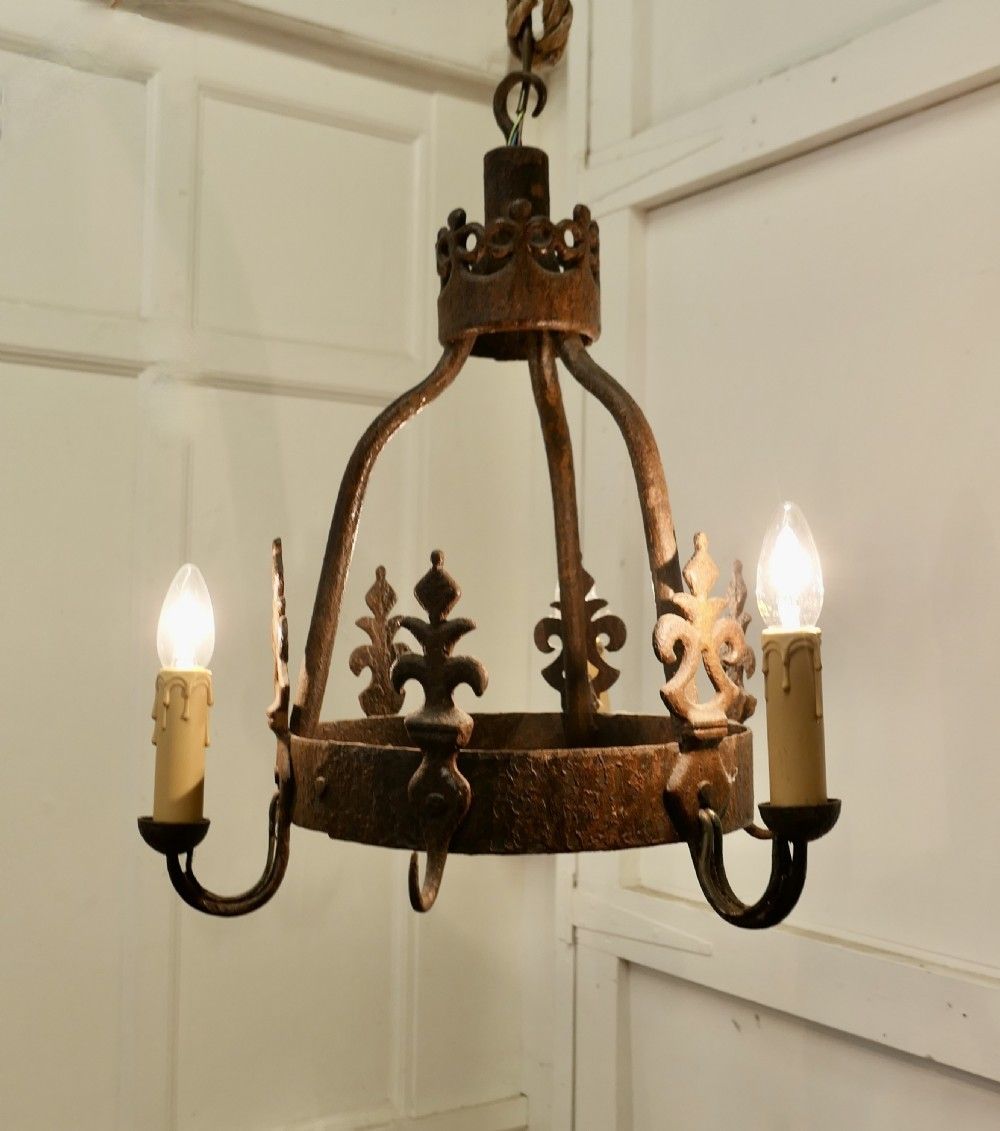 Heavy French Blacksmith Made Iron Game Hanger, Made As A Light Fitting photo vintage