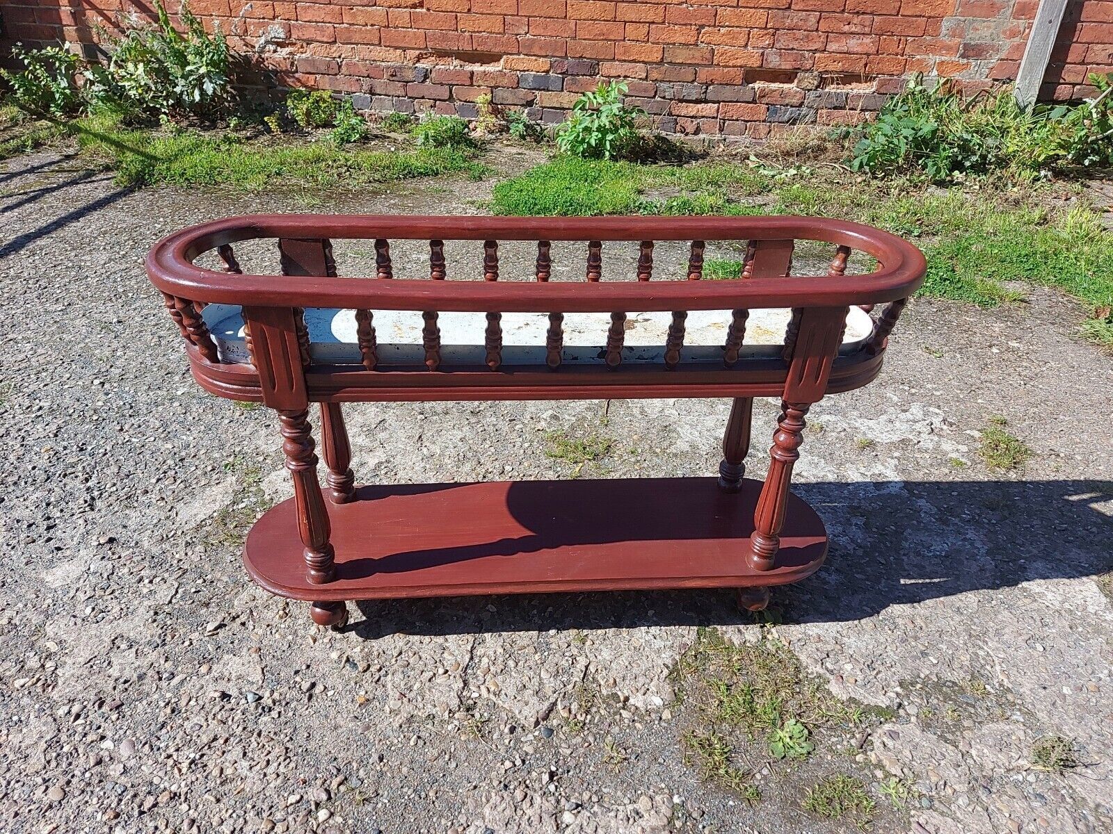 140.0 Vintage Planter, Pot Holder,1960's, Wooden, Supported By Turned Columns & Wheels photo