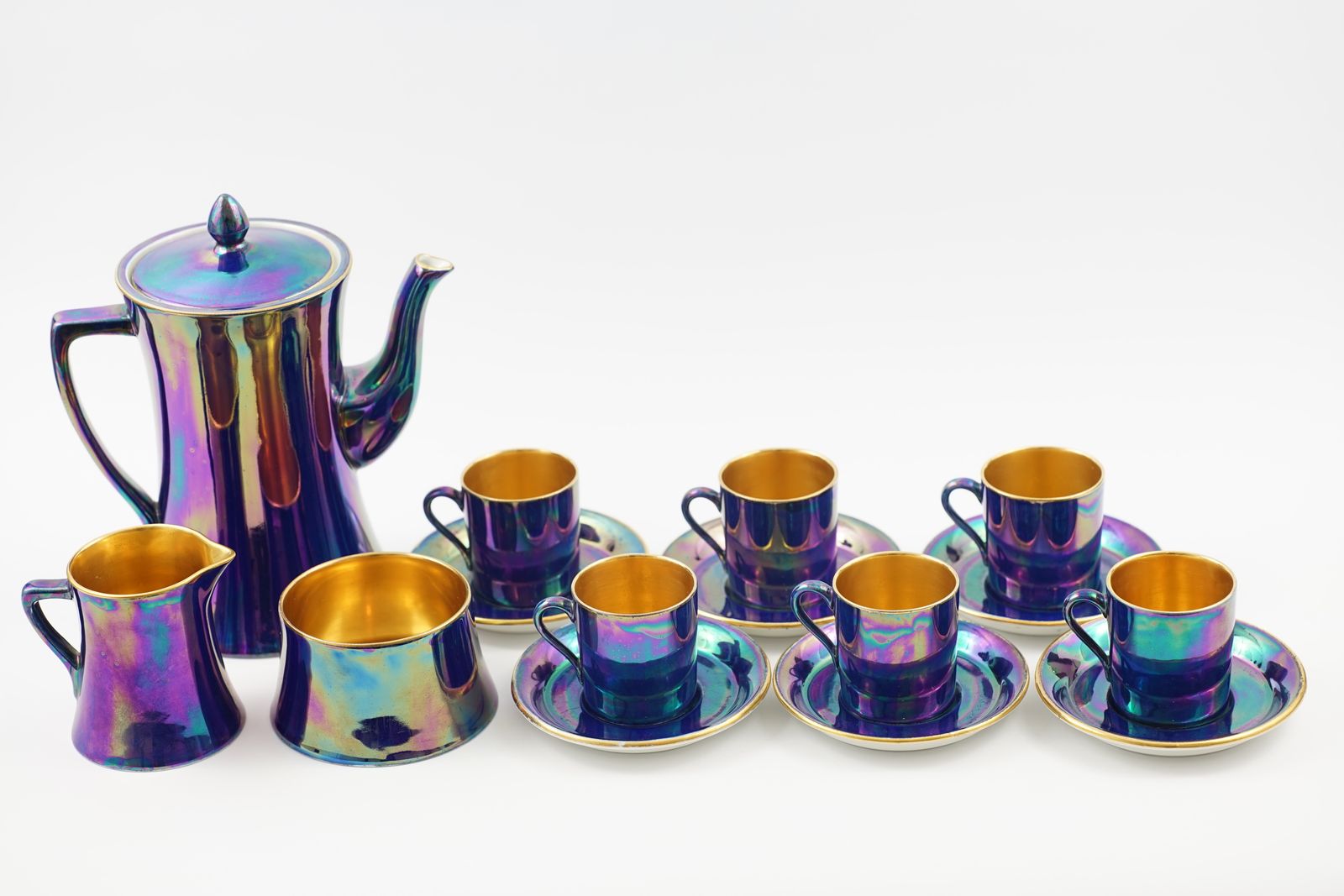 Carlton Ware Art Deco Purple Lustre Ware 15 Piece Coffee Set, 1920's
