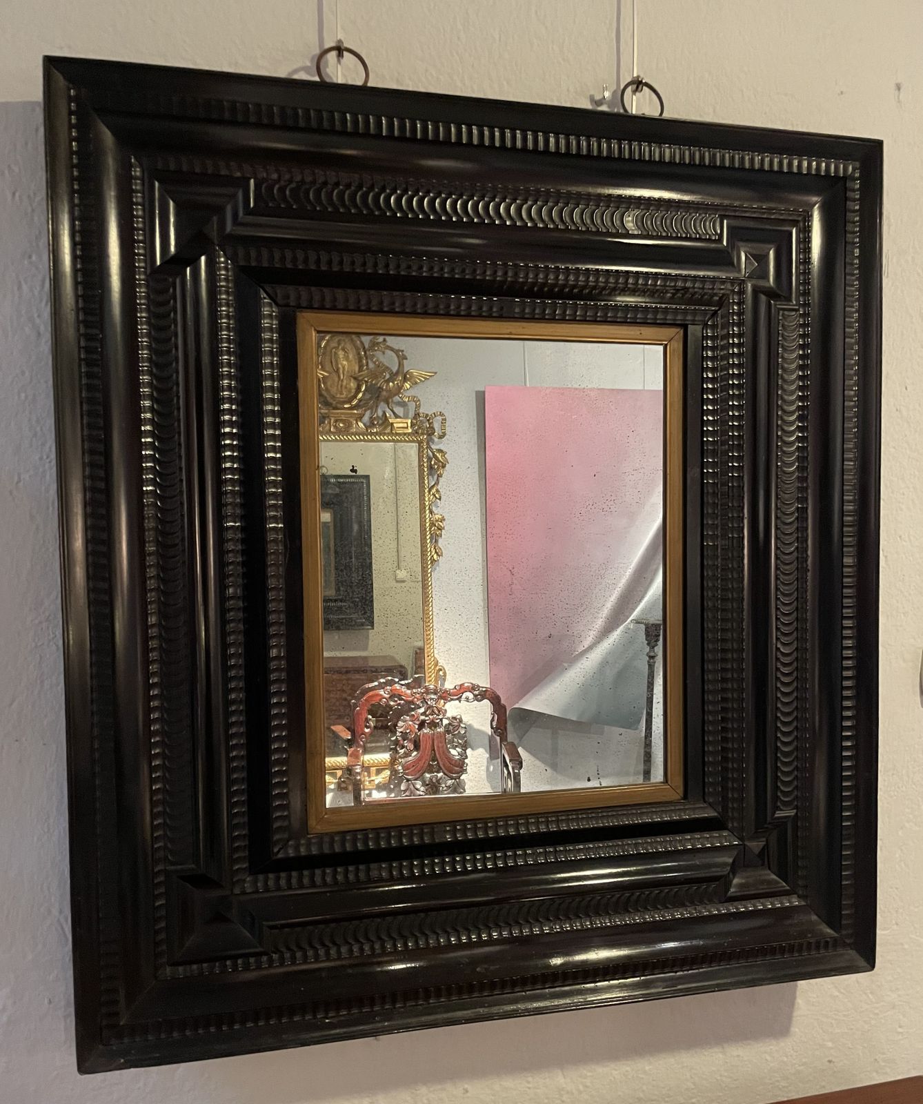 Exceptional Dutch Mirror In Veneered And Ebonized Wood. 17th Century photo furniture