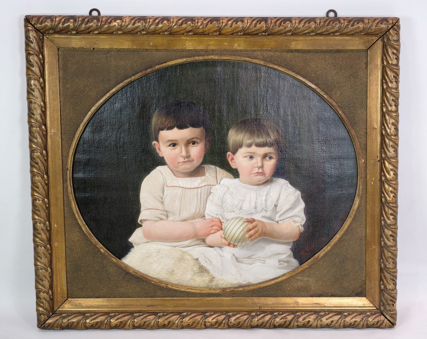 Oil Painting, Canvas, Motif Of Two Children, 1860s