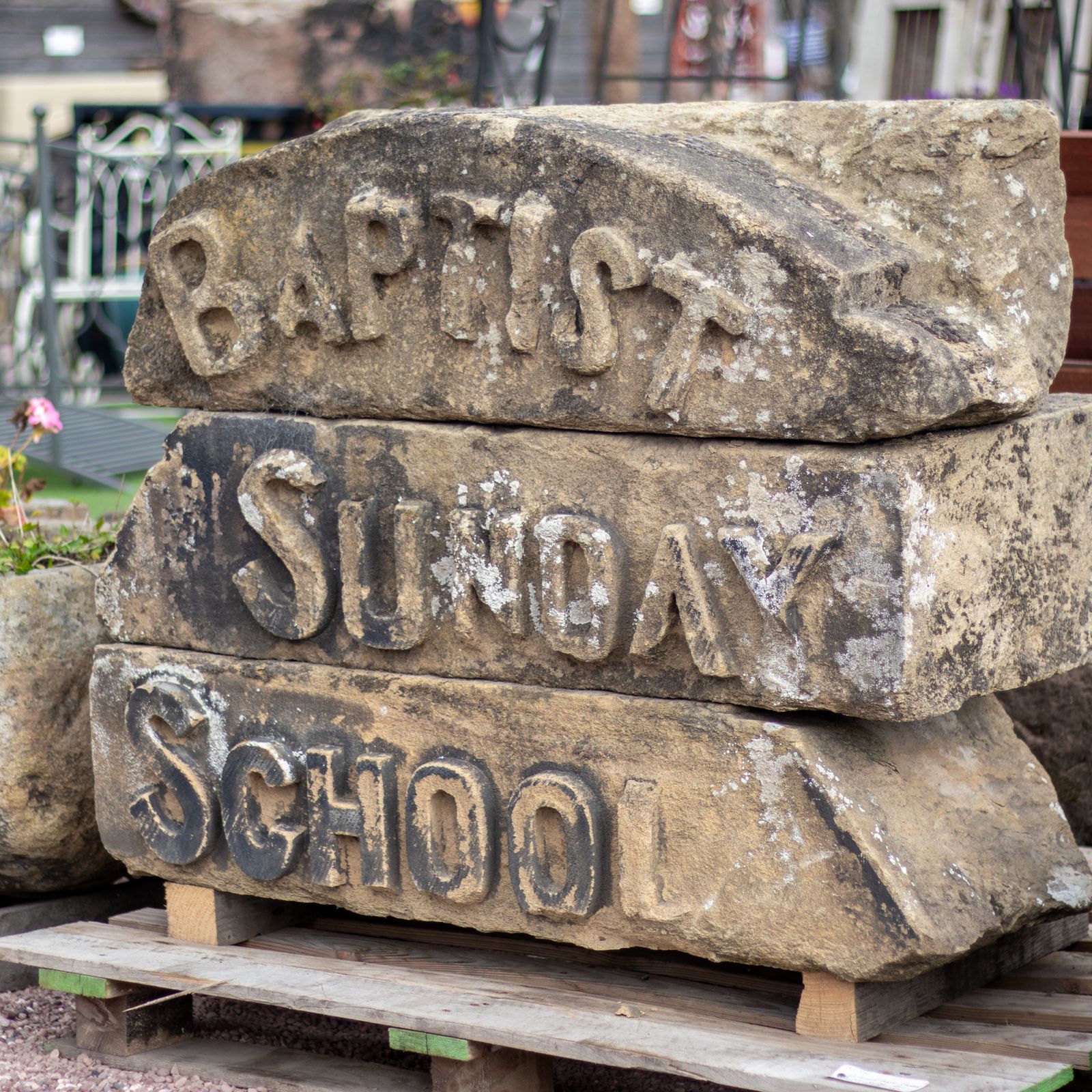 Reclaimed Carved Buff Sandstone Baptist Sunday School Sign Frieze Architectural Salvage photo buy