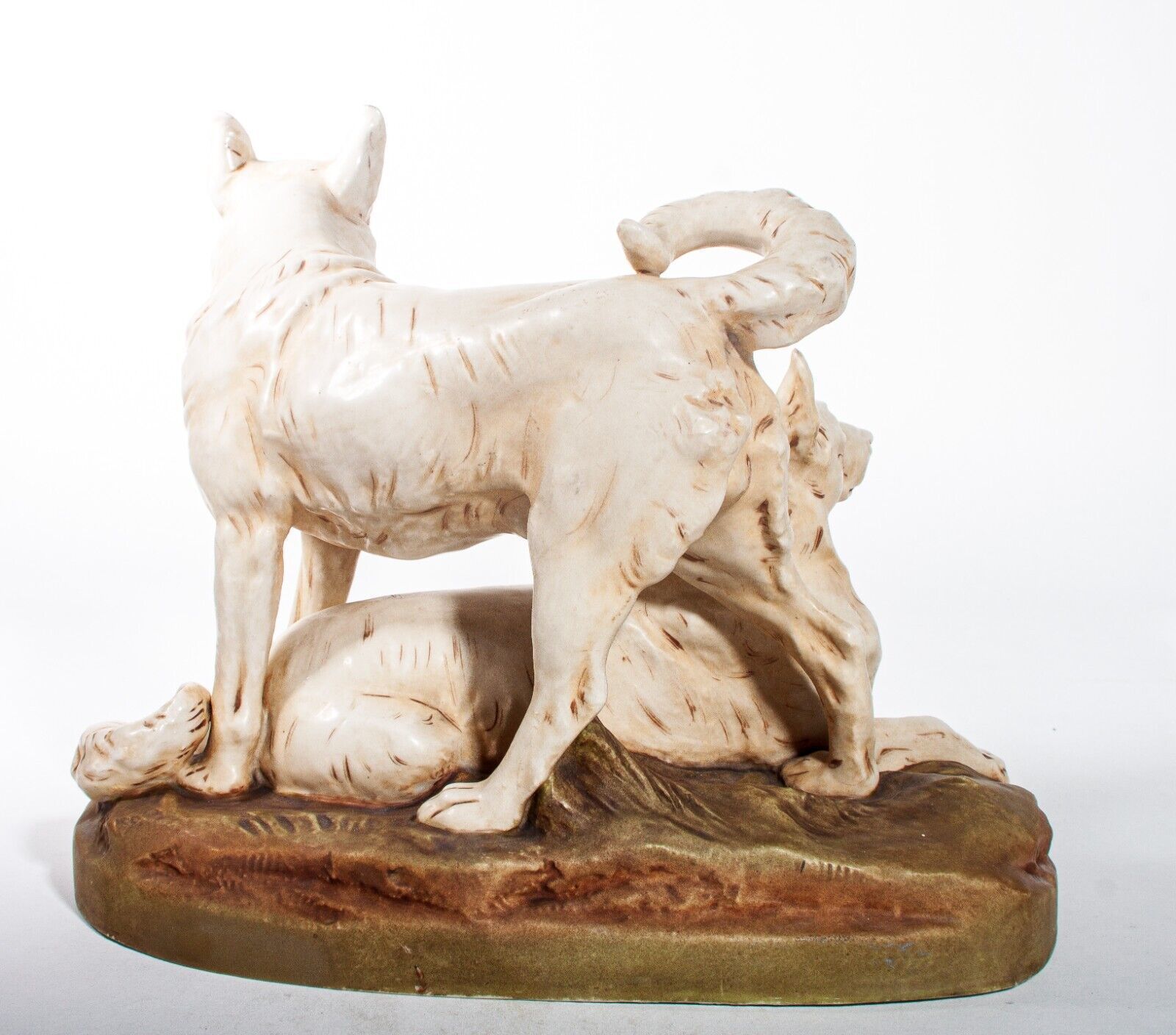 Royal Dux Neoclassical Figure Pair Of Wolves   Early Pink Triangle 1890 1915 photo for sale