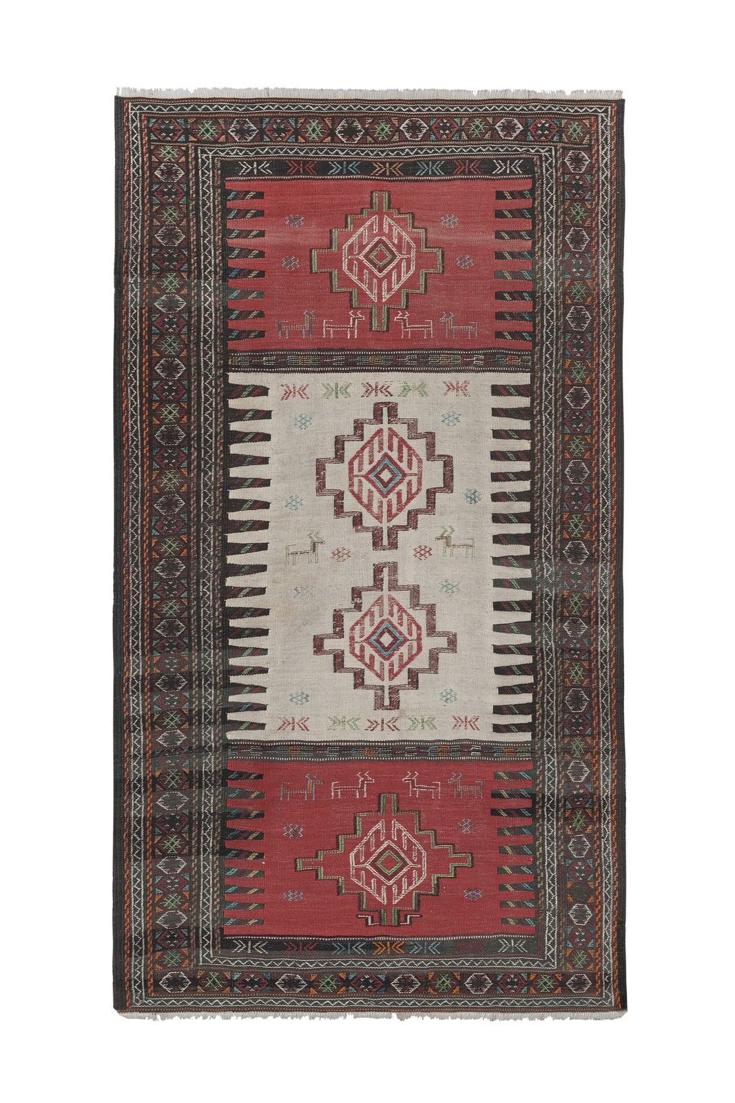 1960s Vintage Animal Turkish Soumac Kilim Rug 3'6'' X 6'1''