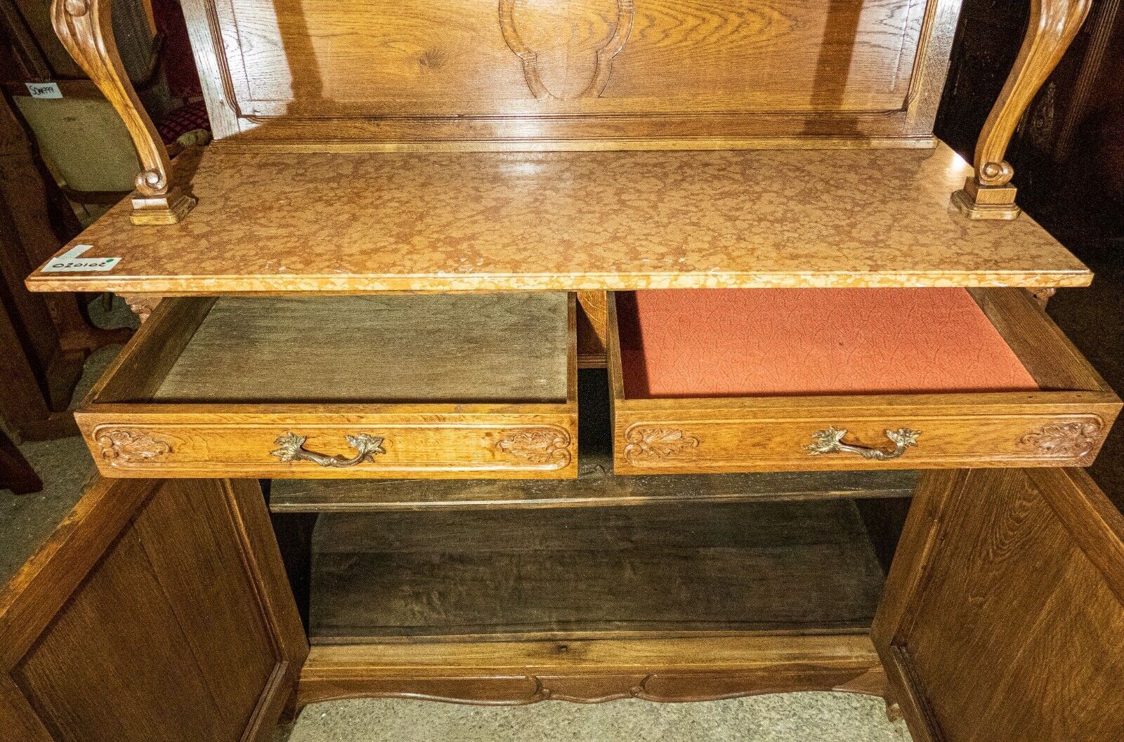 19th Century Impressive French Oak Pink Marble Topped Buffet Sideboard! (020102) photo vinterior