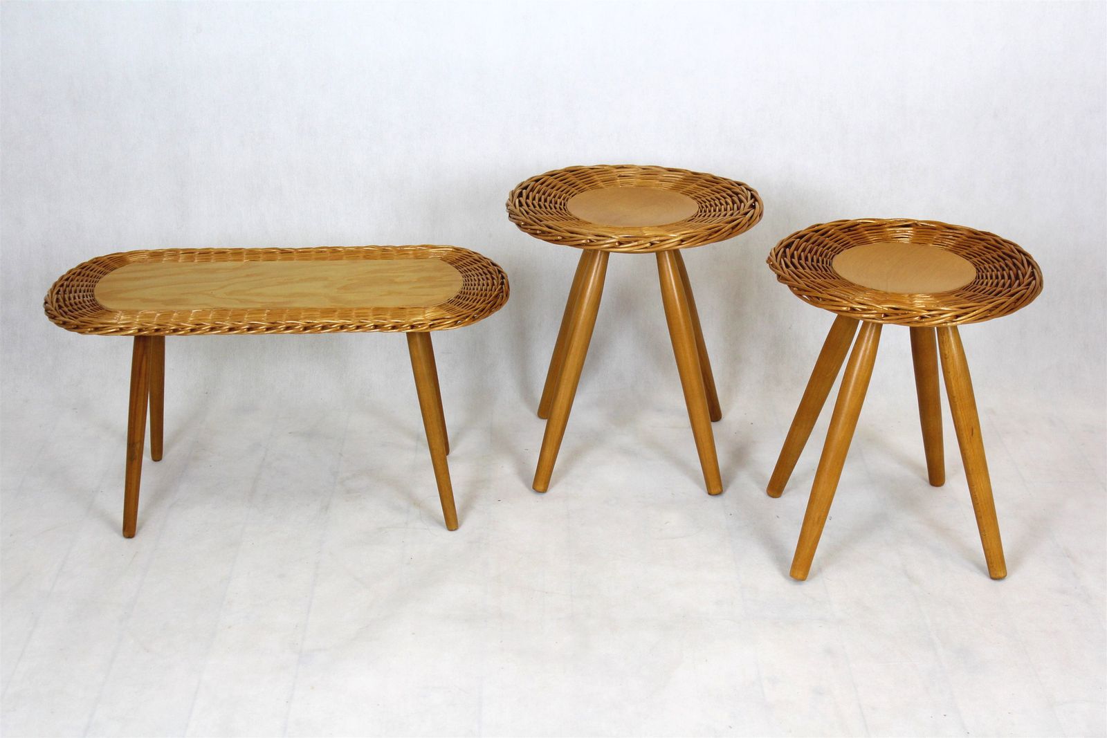 Mid Century Rattan Stools By Jan Kalous For úluv, Czechoslovakia, 1960s, Set Of 3 photo Furniture
