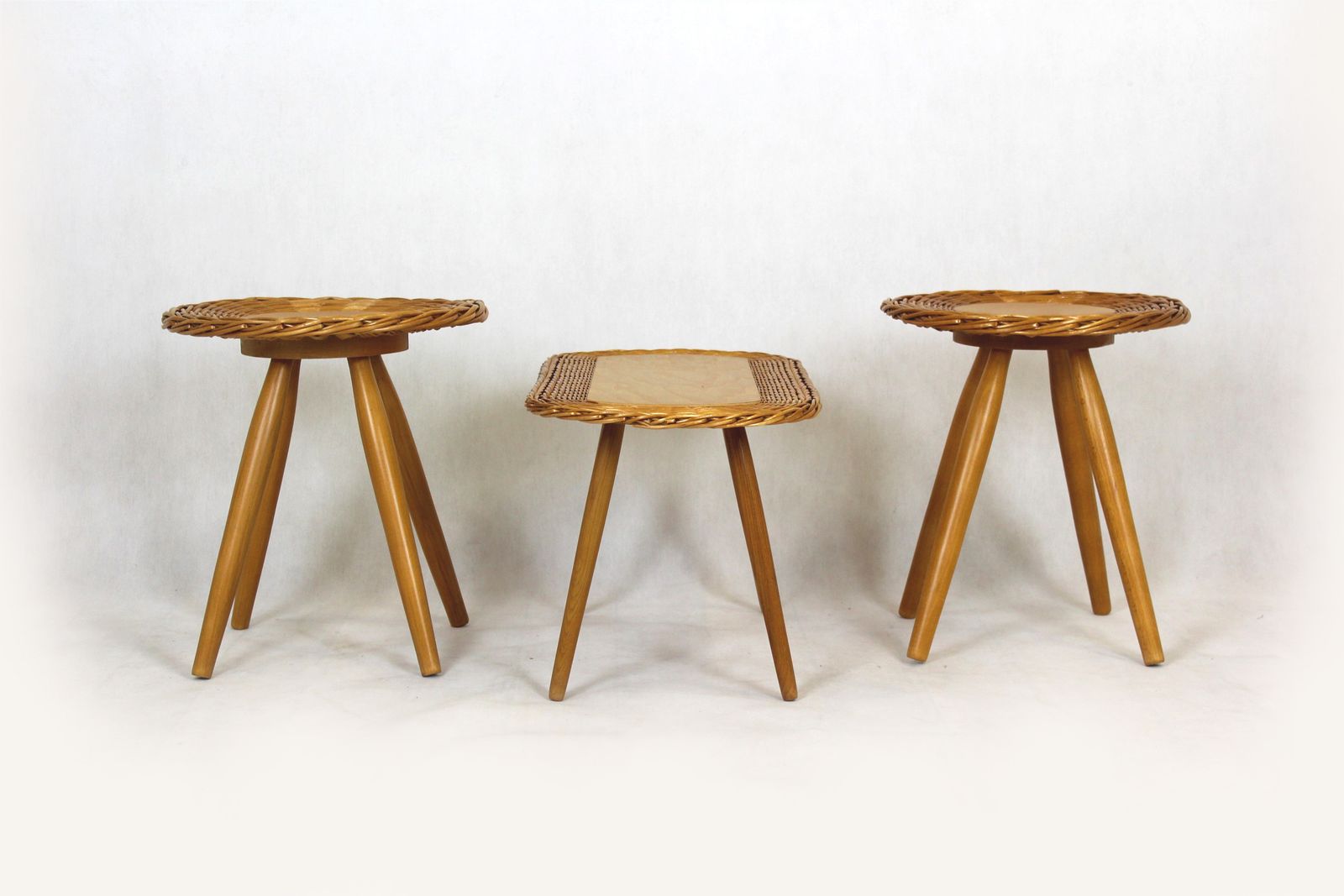 Mid Century Rattan Stools By Jan Kalous For úluv, Czechoslovakia, 1960s, Set Of 3 photo 490.0