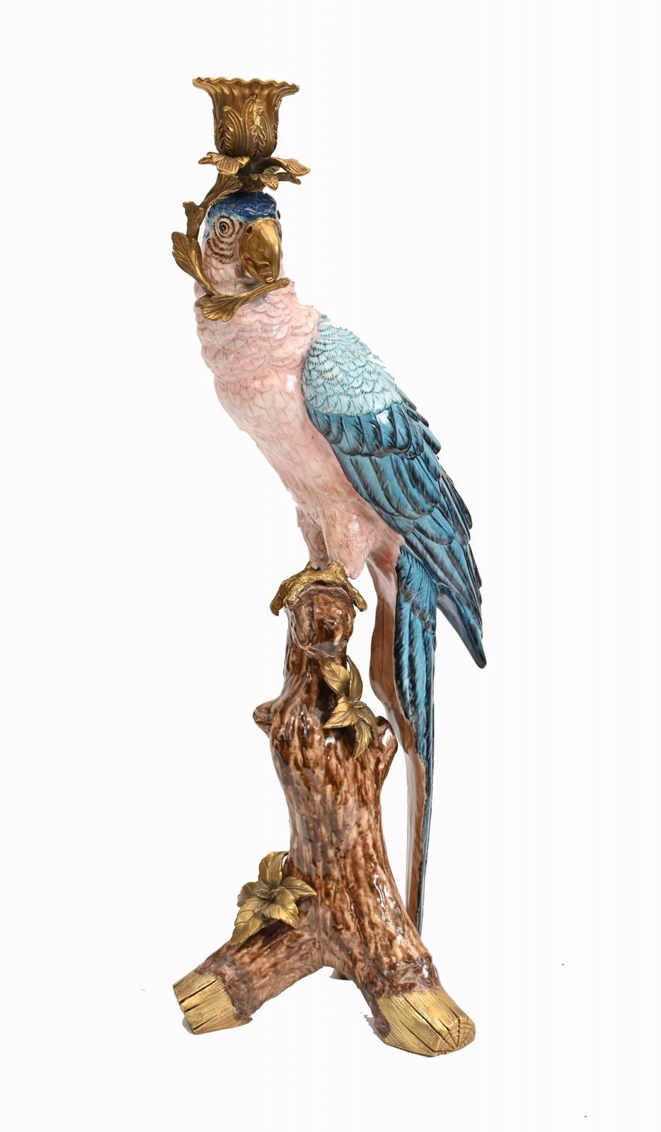 Parrot Candelabra Porcelain Candle Stick Tropical Birds