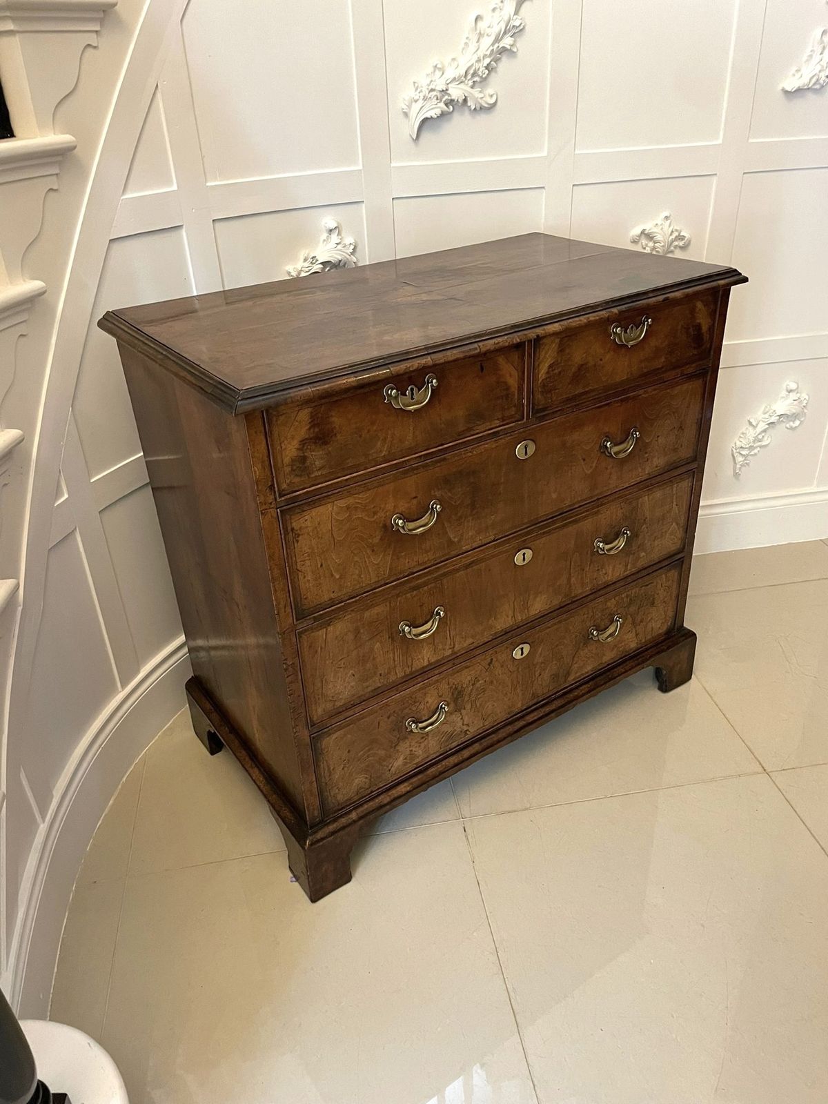 Outstanding Original Antique Quality Figured Walnut Chest Of Drawers photo furniture