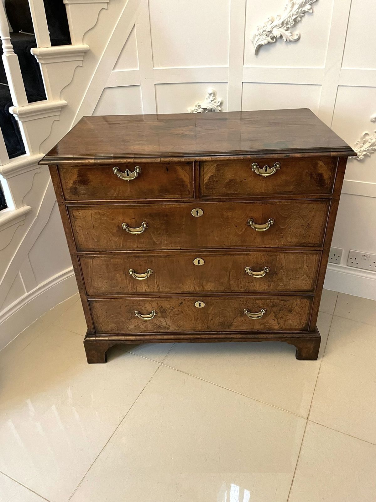 Outstanding Original Antique Quality Figured Walnut Chest Of Drawers
