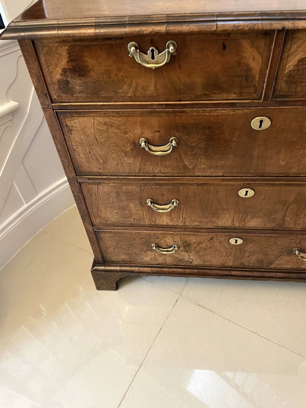 Outstanding Original Antique Quality Figured Walnut Chest Of Drawers photo vintage