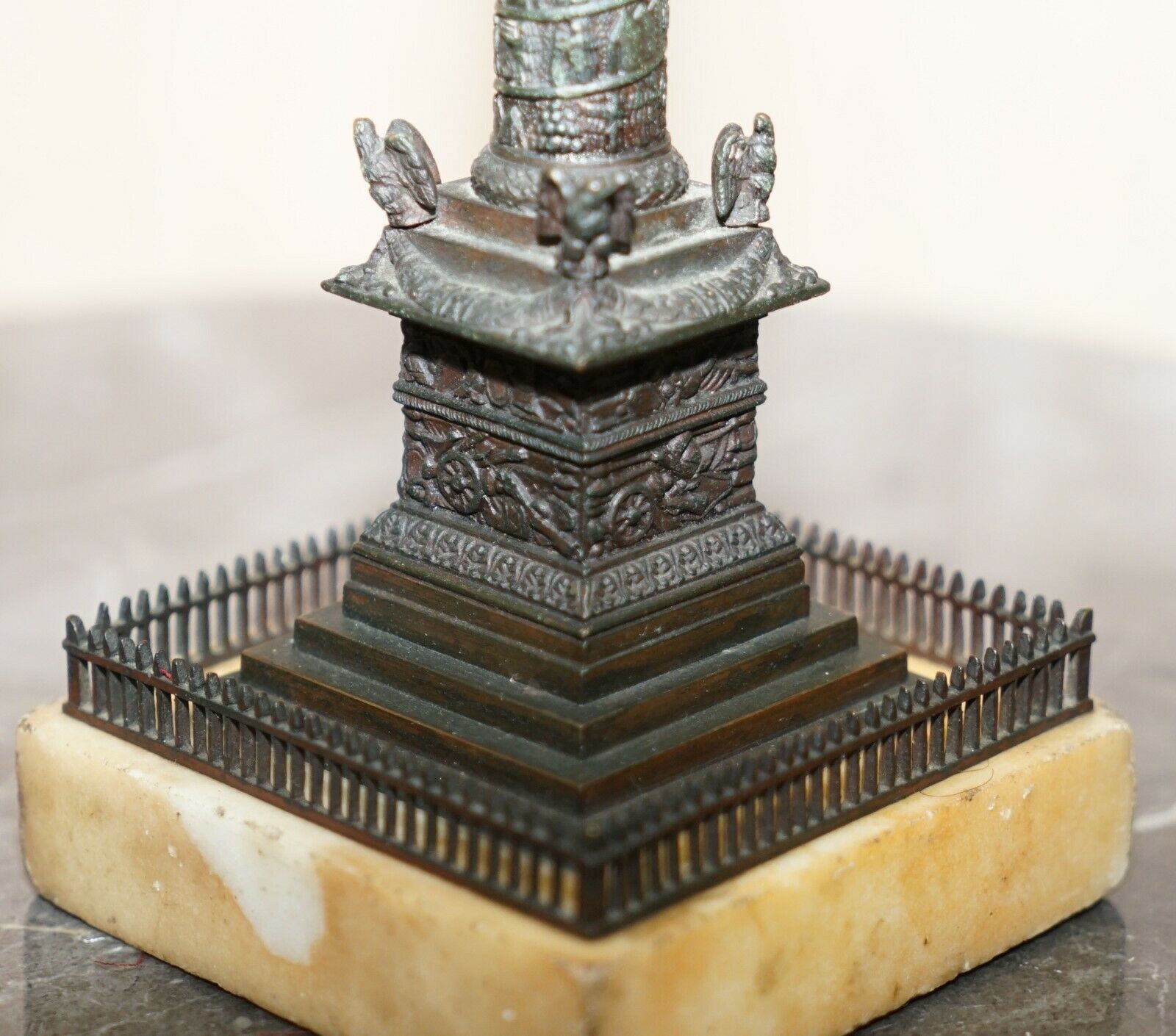 photo for sale 1860 Grand Tour Bronze Statue Of Place Vendome Column With Napoleon, Marble Base