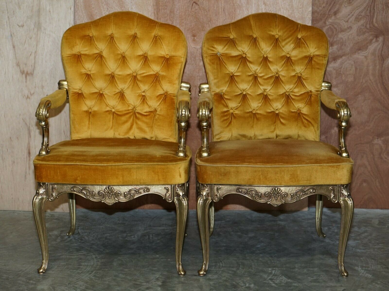 Pair Of 1960's Brass Framed Hollywood Regency Style Orsenigo Italy Armchairs photo for sale