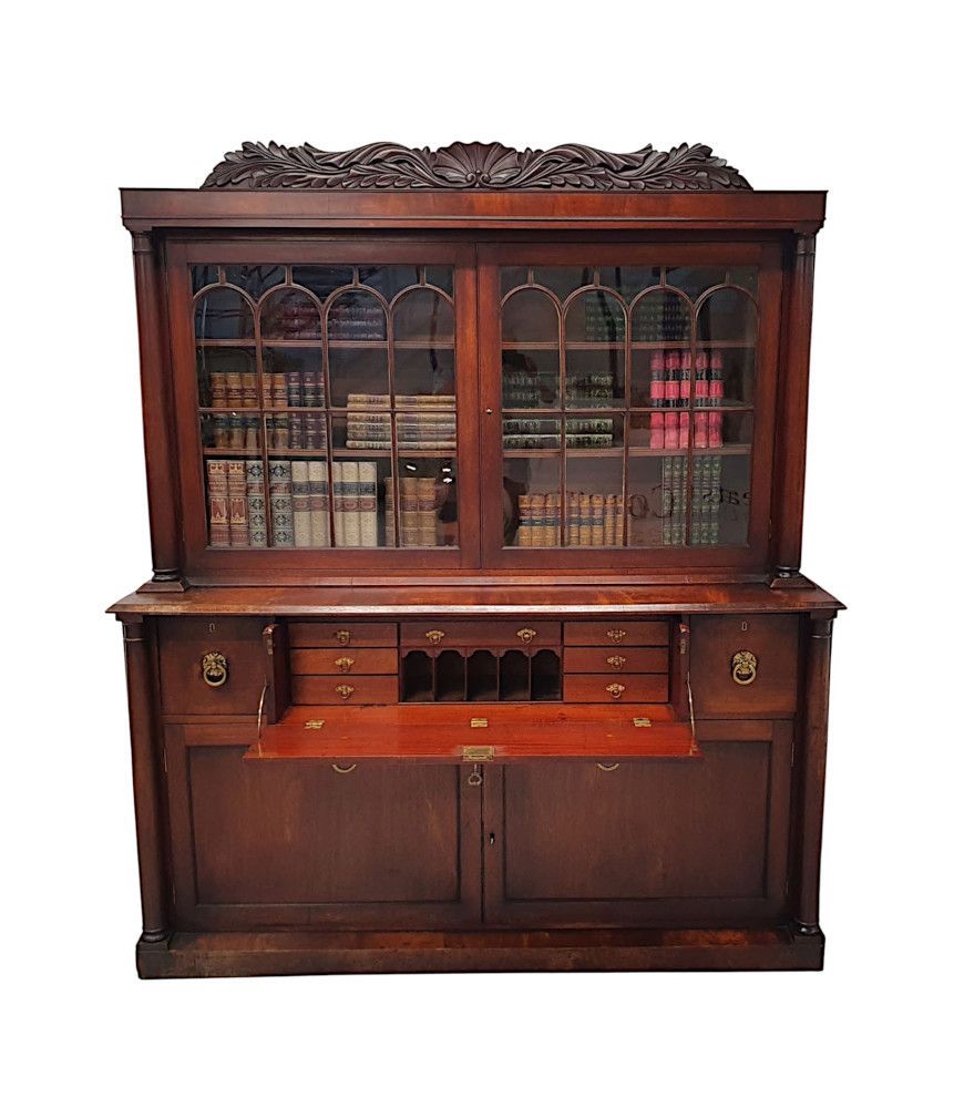 A Rare And Fine Early 19th Century William IV Irish Secretaire Bookcase photo Furniture