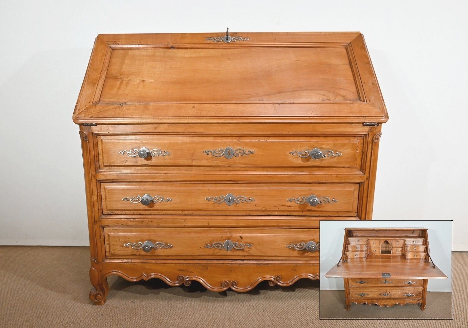 Secretaire Dresser In Solid Cherry, Louis XV Style   Early 19th Century