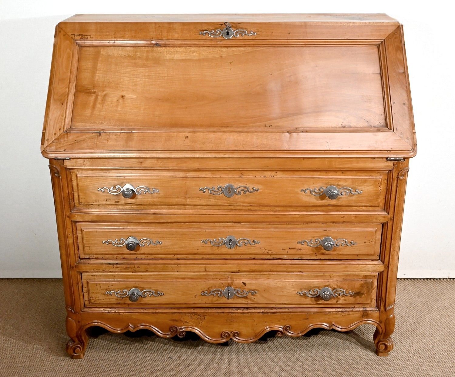 Secretaire Dresser In Solid Cherry, Louis XV Style   Early 19th Century photo vinterior