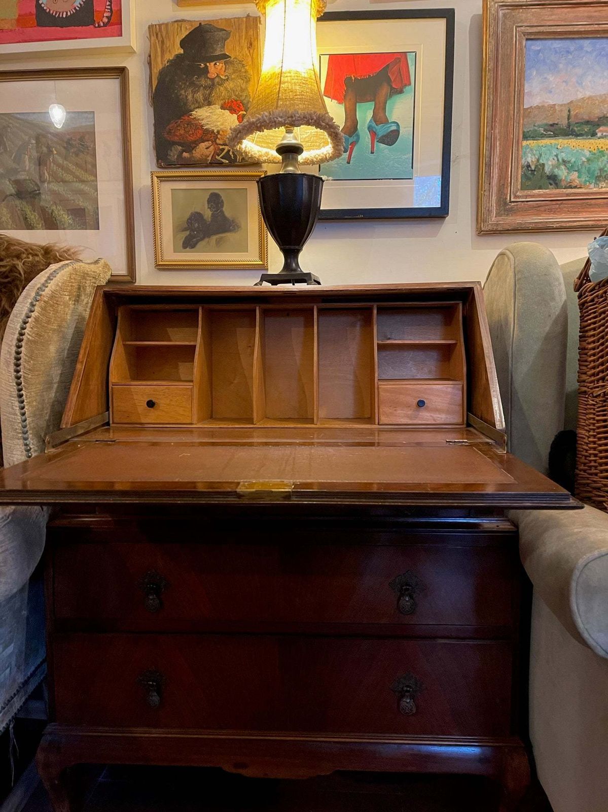 Antique Walnut Burr Bureau, 1800s photo furniture