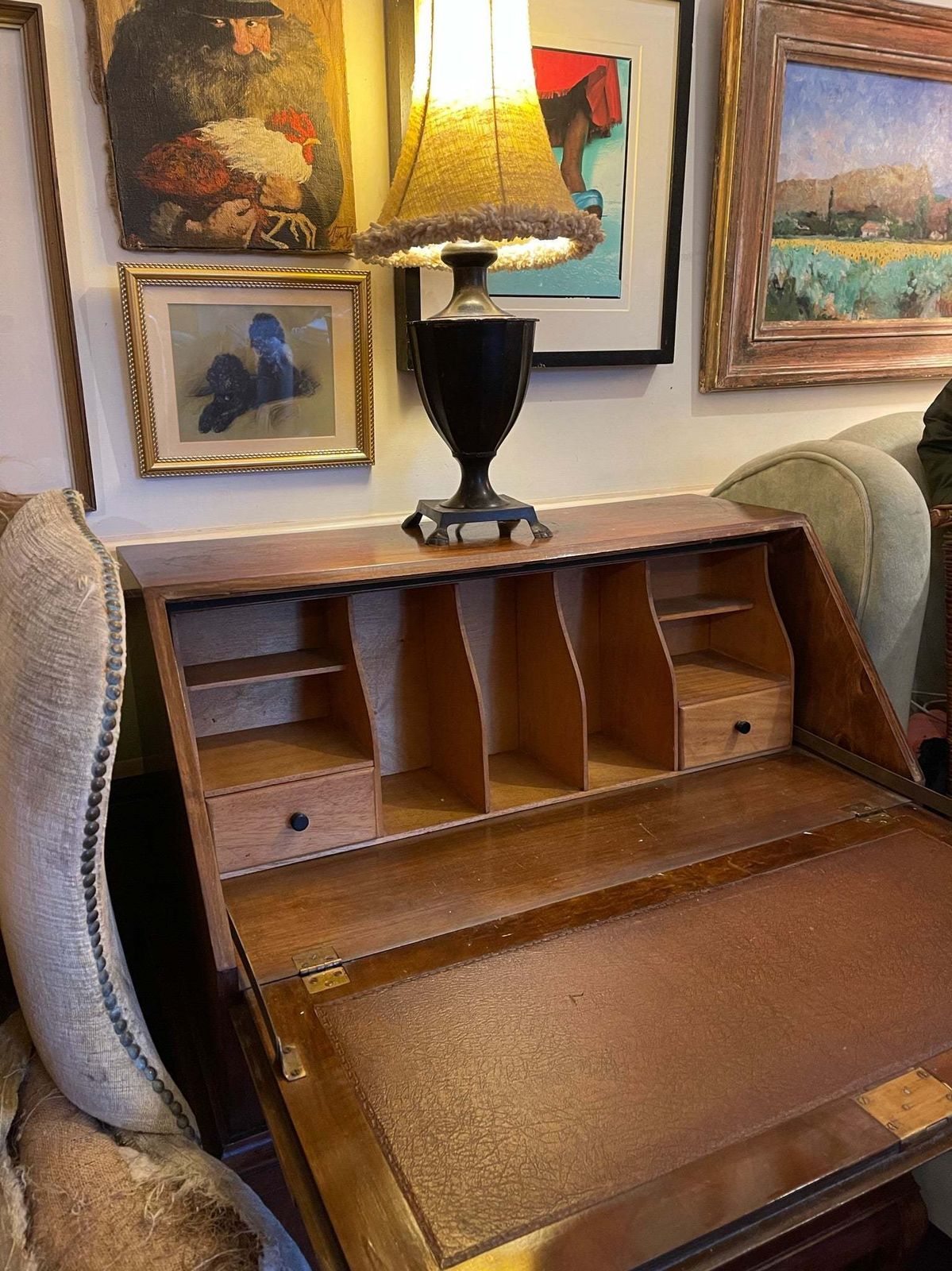 Antique Walnut Burr Bureau, 1800s photo 425.0