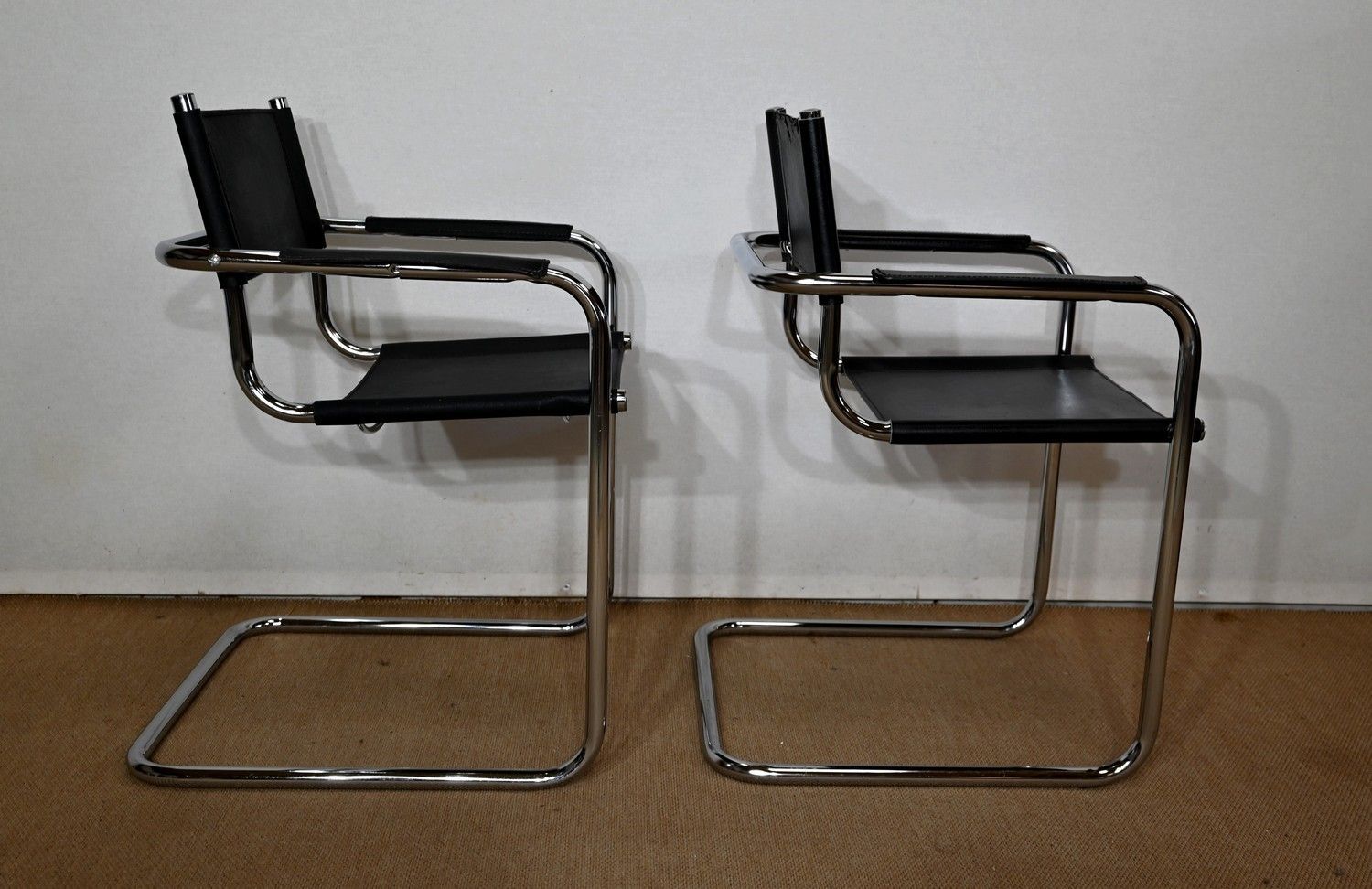 Pair Of Armchairs In Leather And Chromed Metal, After M. Breuer   1970s photo furniture