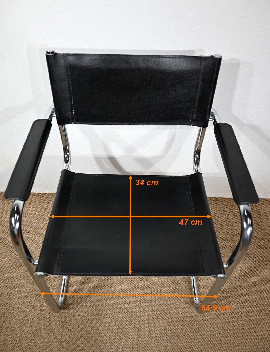 photo furniture Pair Of Armchairs In Leather And Chromed Metal, After M. Breuer   1970s