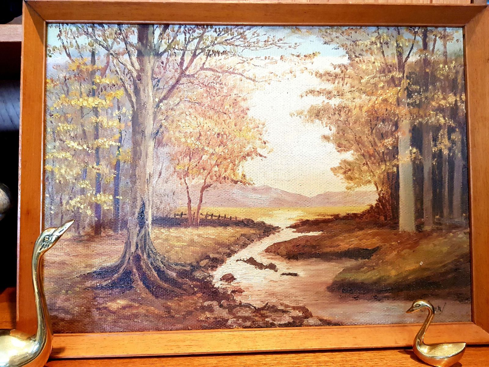 Beautiful Mid Century Oil On Canvas Autumnal Landscape photo furniture