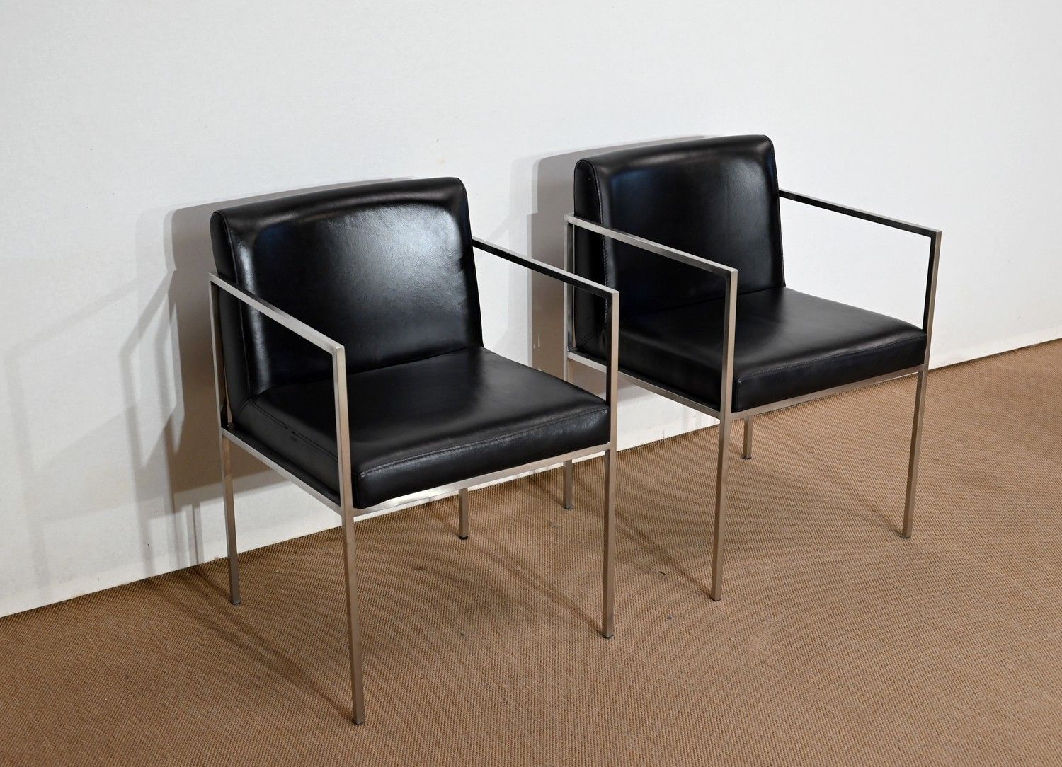 Pair Of Square Armchairs, Faux Leather – 1970s