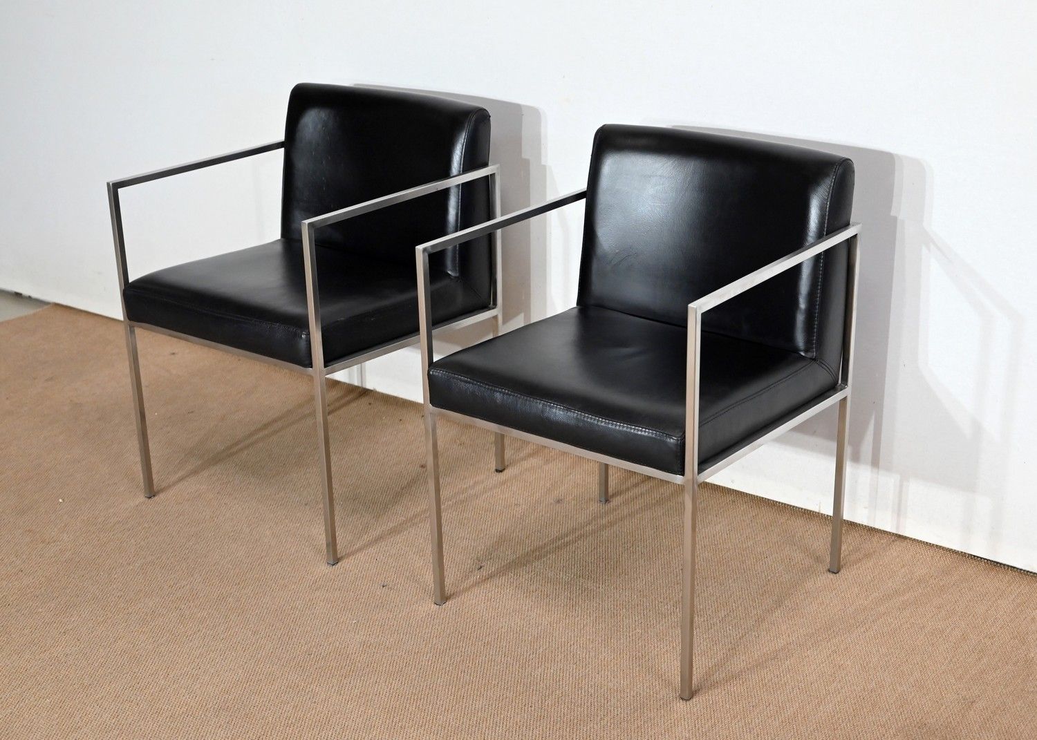 Pair Of Square Armchairs, Faux Leather – 1970s photo for sale